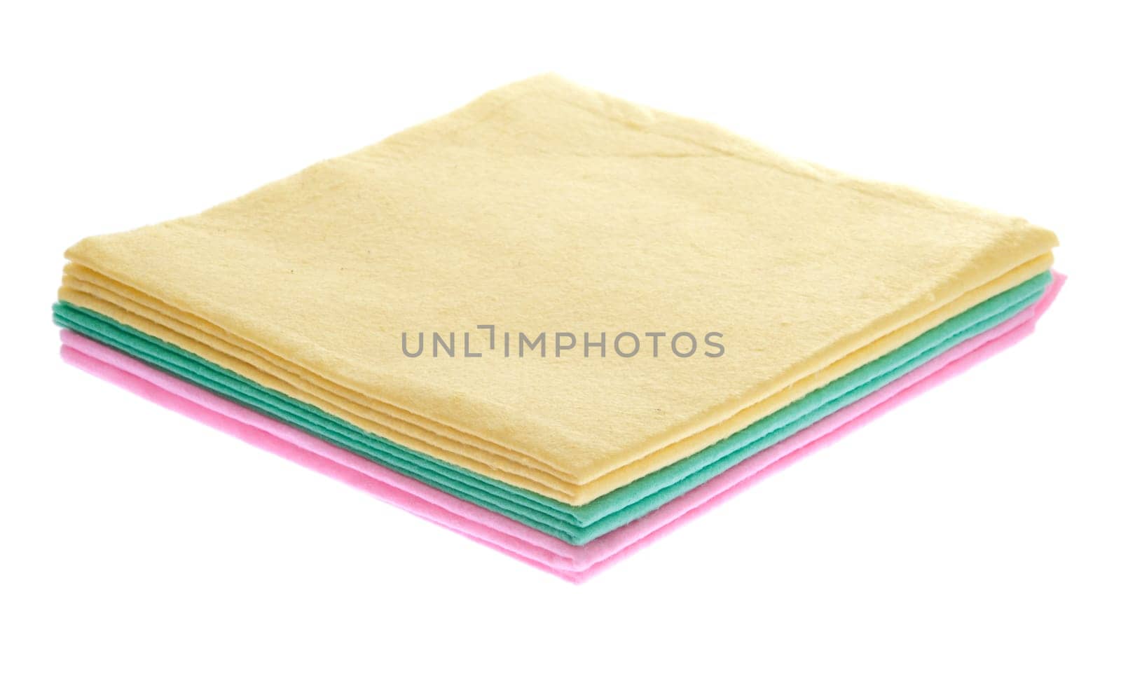 colorful microfibre cloths for housework isolated on white background