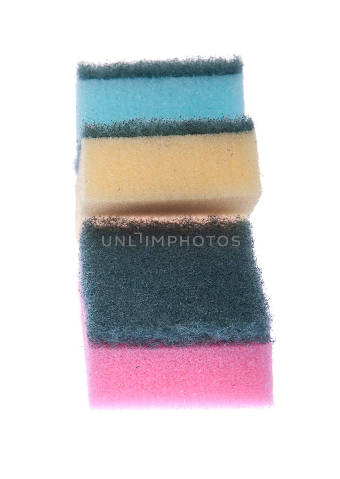 colorful kitchen sponges isolated on white background
