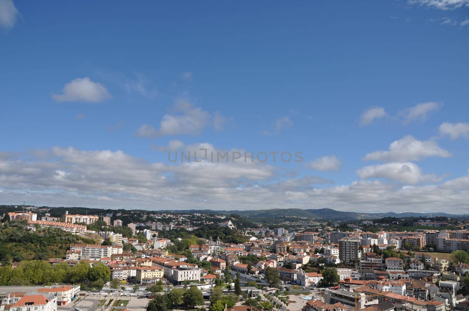 beautiful cityscape view of Leiria, Portugal (blue sky)