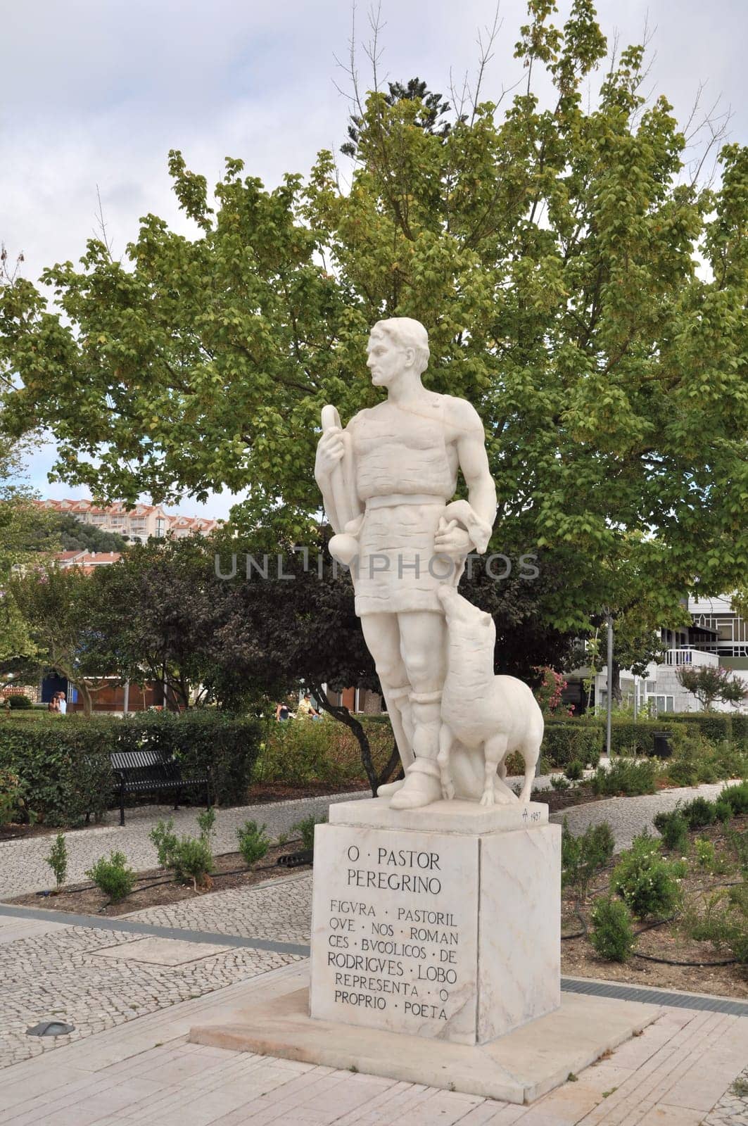religious pilgrim statue entitled The Shepherd in Leiria, Portugal