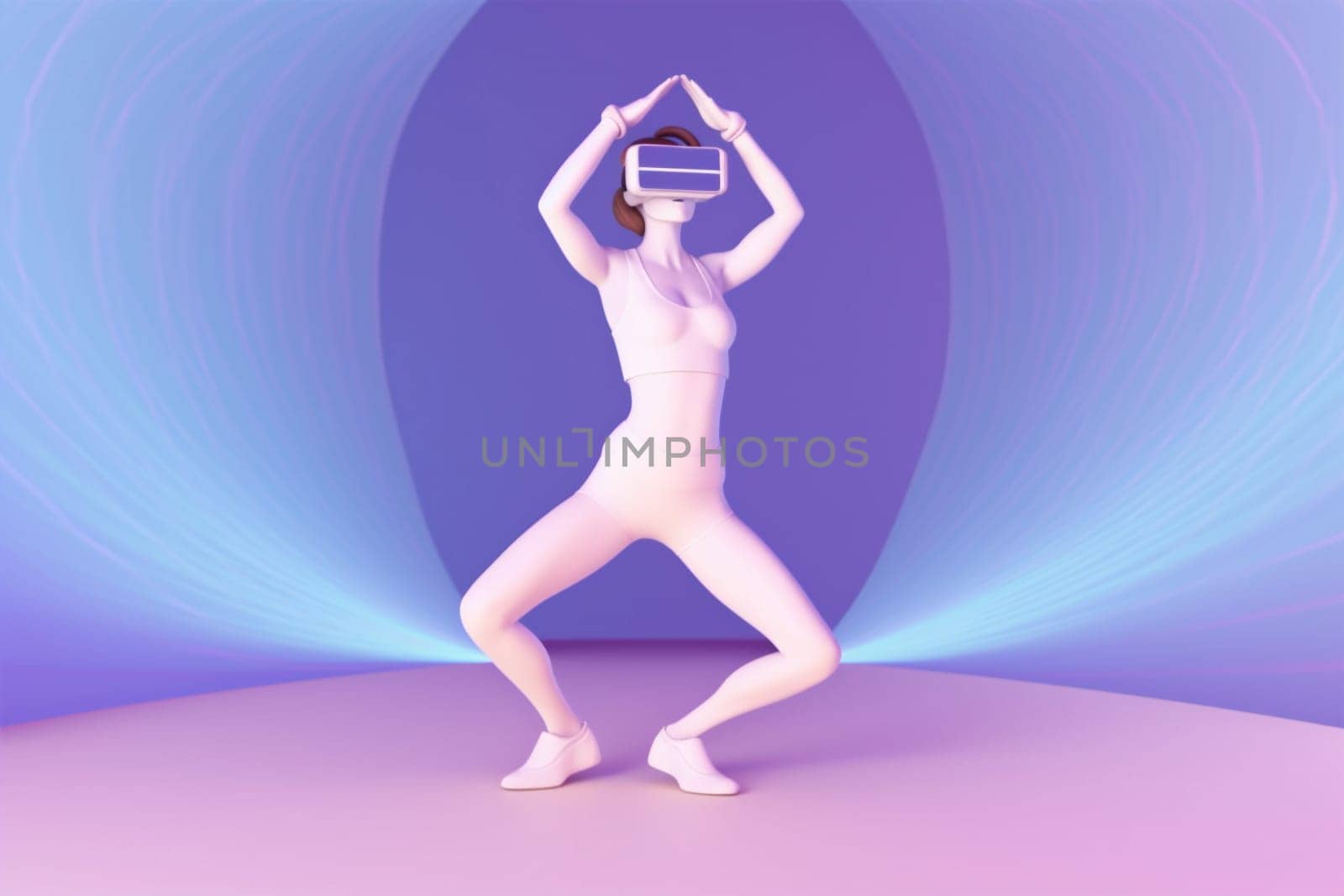 woman sport virtual cyber reality vr digital game glasses neon innovation. Generative AI. by Vichizh