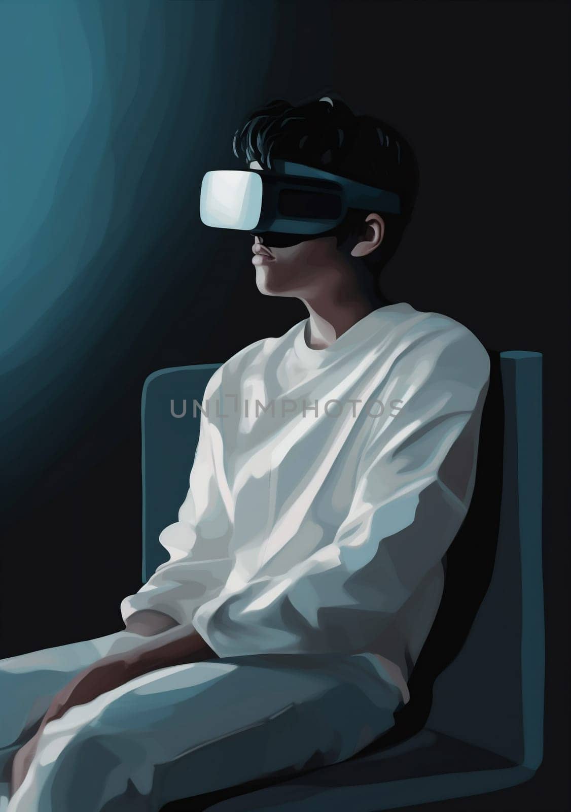 man vr digital goggles headset cyber cyberspace technology glasses futuristic gadget. Generative AI. by Vichizh