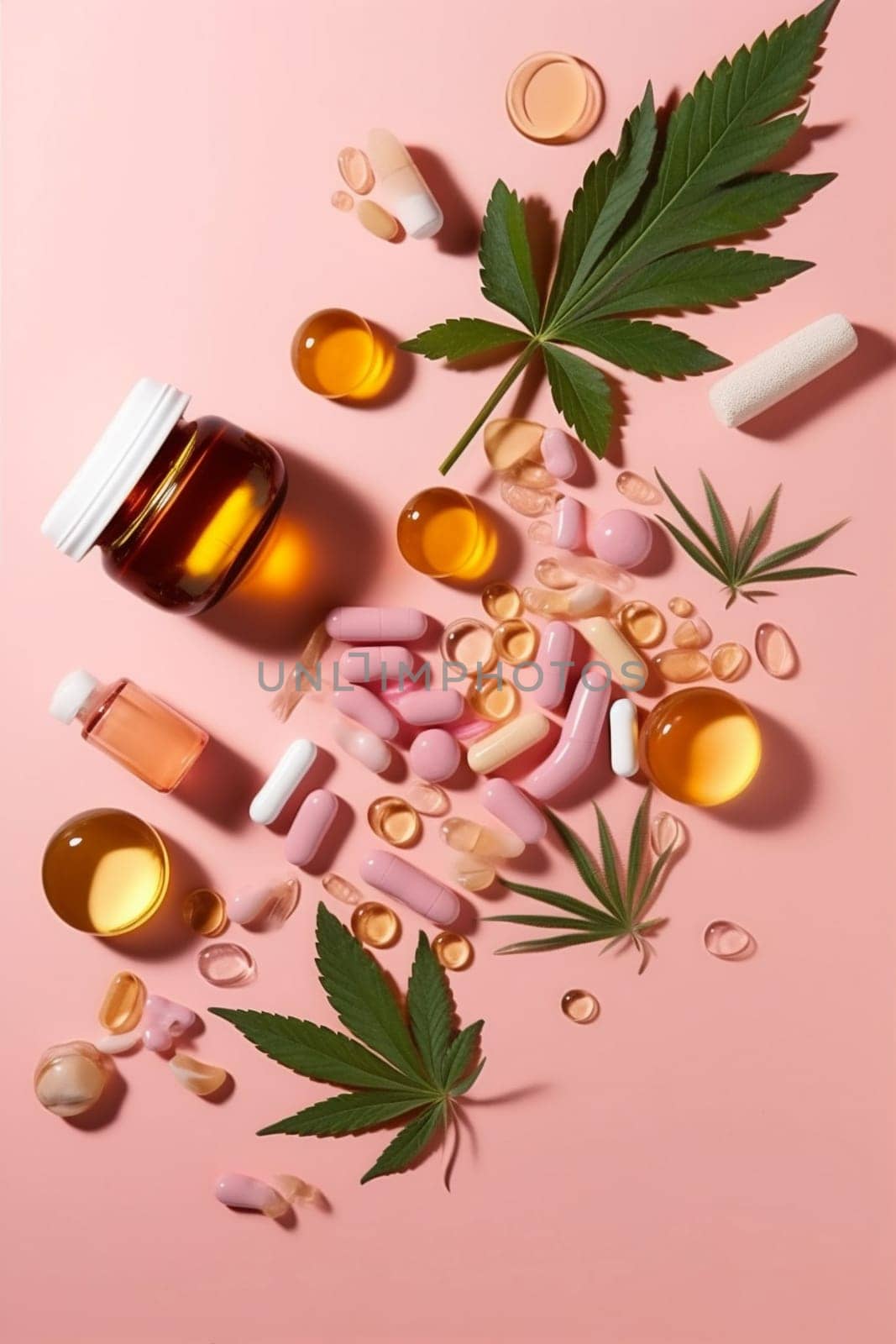 plant oil diet concept herb pharmaceutical medication natural herbal cannabis health food medicine pill capsule pharmacy disease wooden therapy leaf. Generative AI.