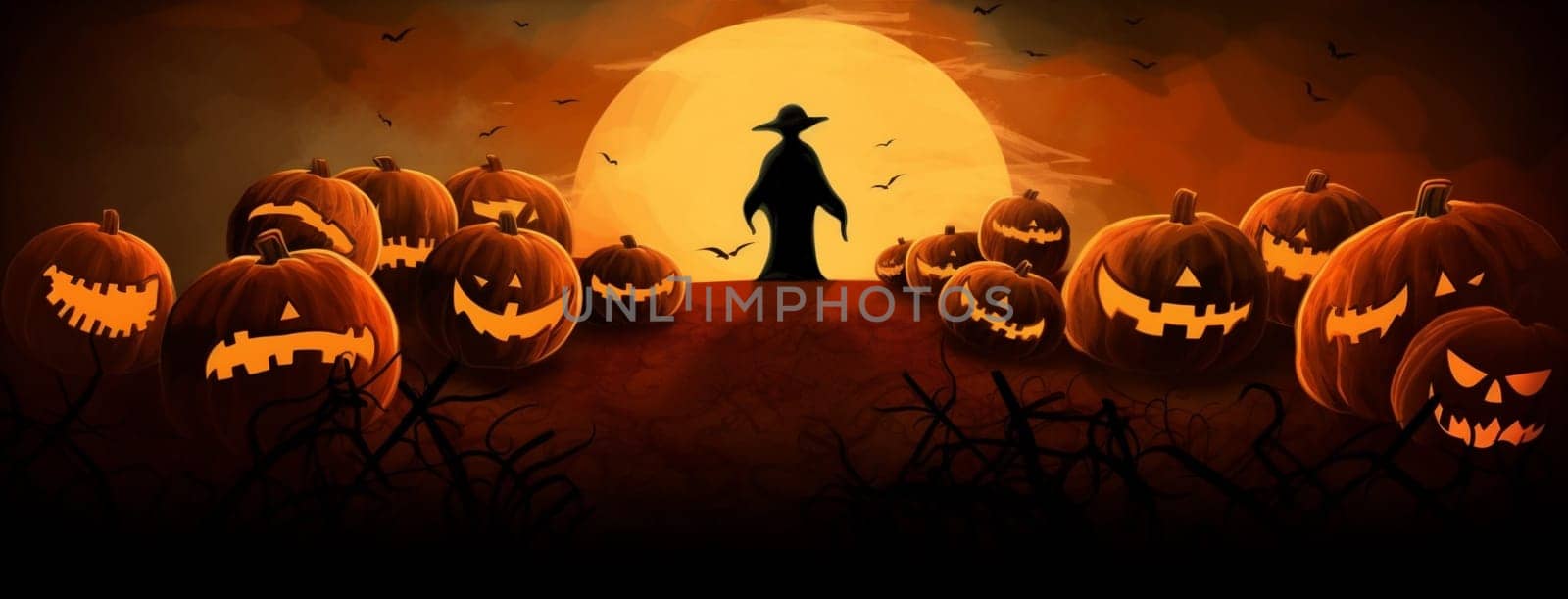 october night pumpkin orange ghost black holiday halloween horror dark. Generative AI. by Vichizh
