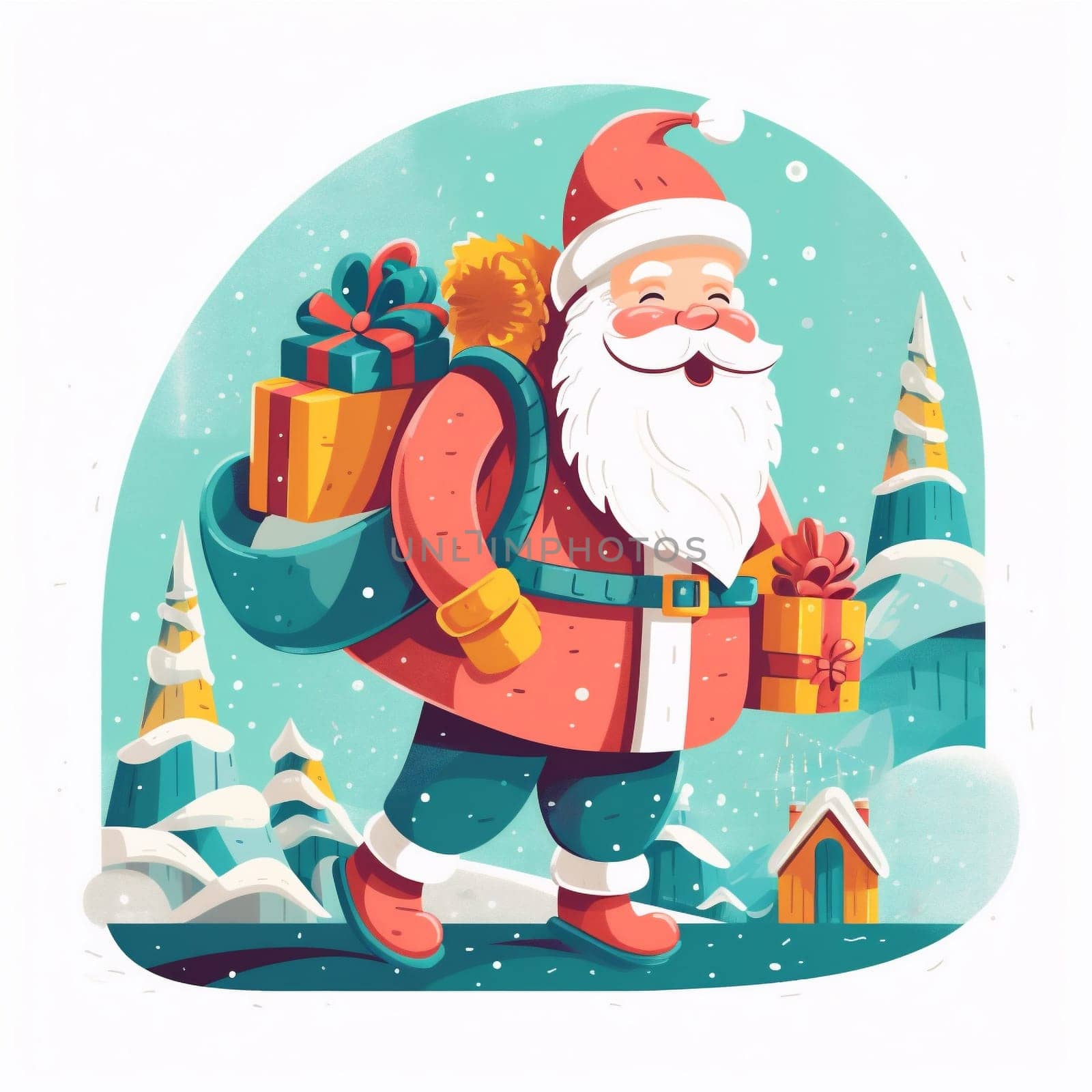 illustration present christmas cartoon claus winter red santa holiday gift. Generative AI. by Vichizh