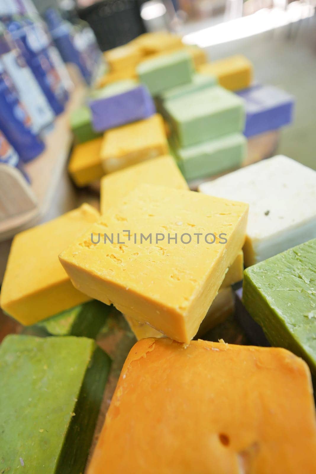 natural soap bar on table .