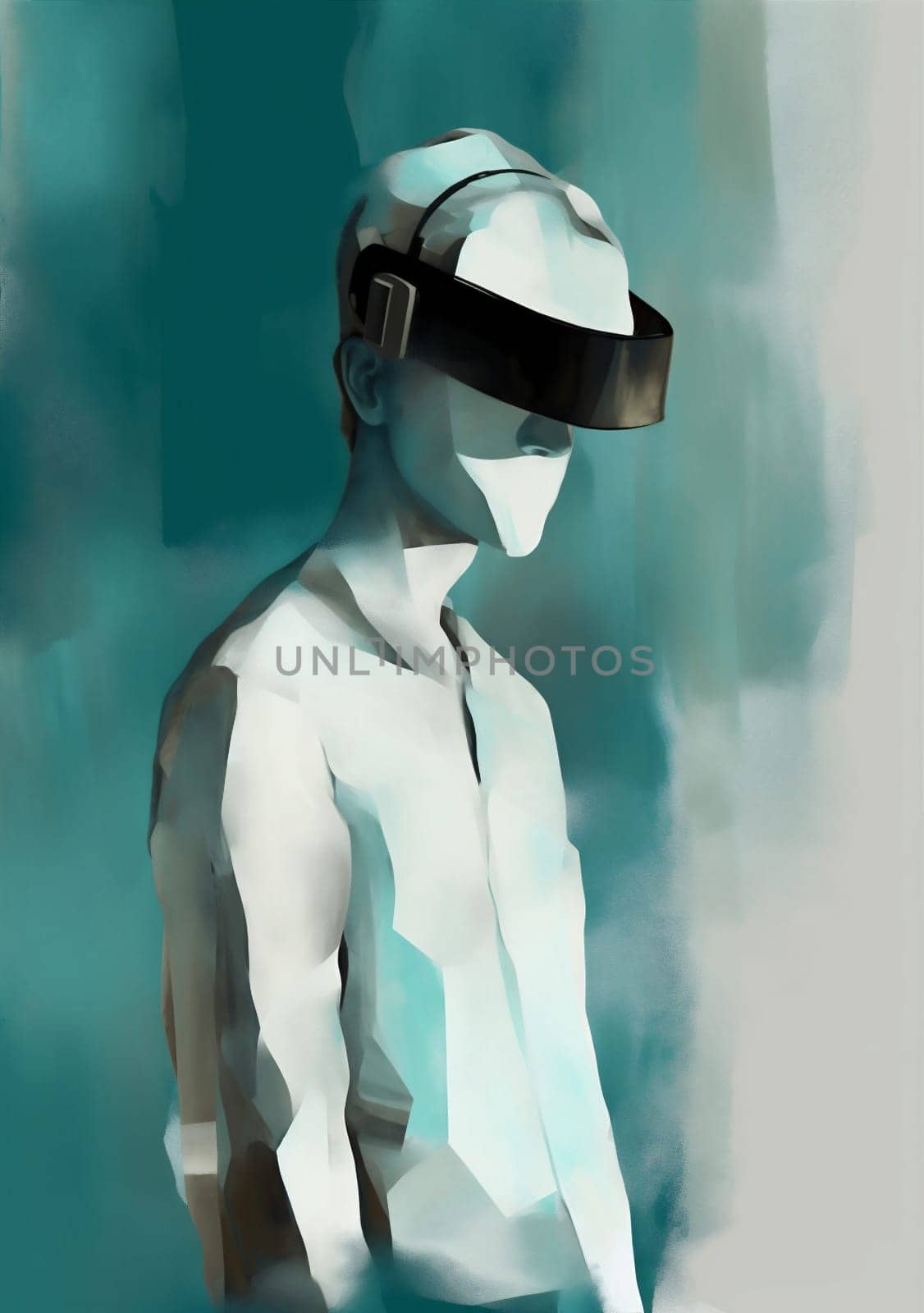 digital man goggles minimalism cyber vr technology headset gadget glasses futuristic. Generative AI. by Vichizh