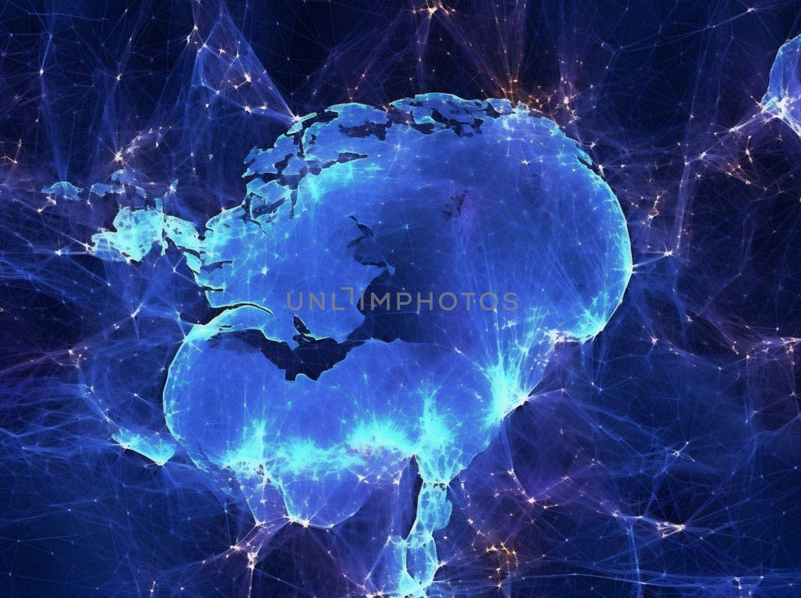 network global technology cyberspace planet connection internet globe earth map. Generative AI. by Vichizh