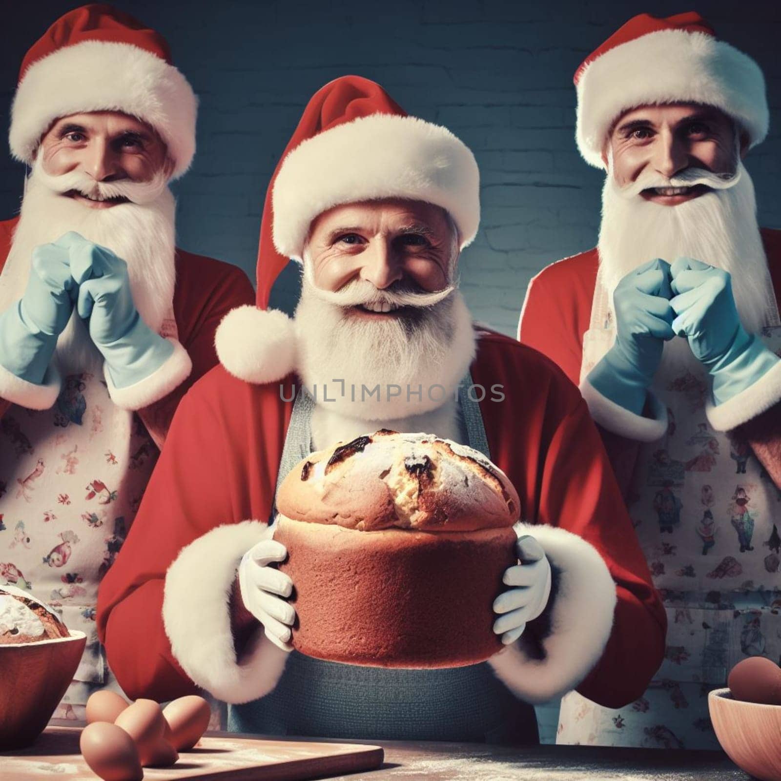 santa claus bake panettone italian christmas sweet cake in xmas atmospehere generative ai art