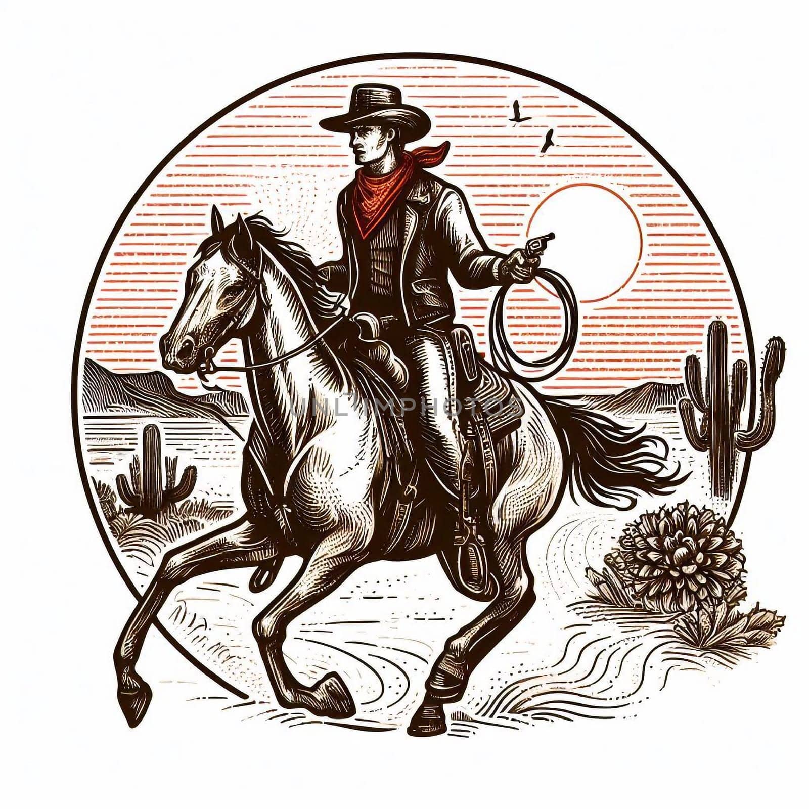 Illustration cowboy in a the wild west