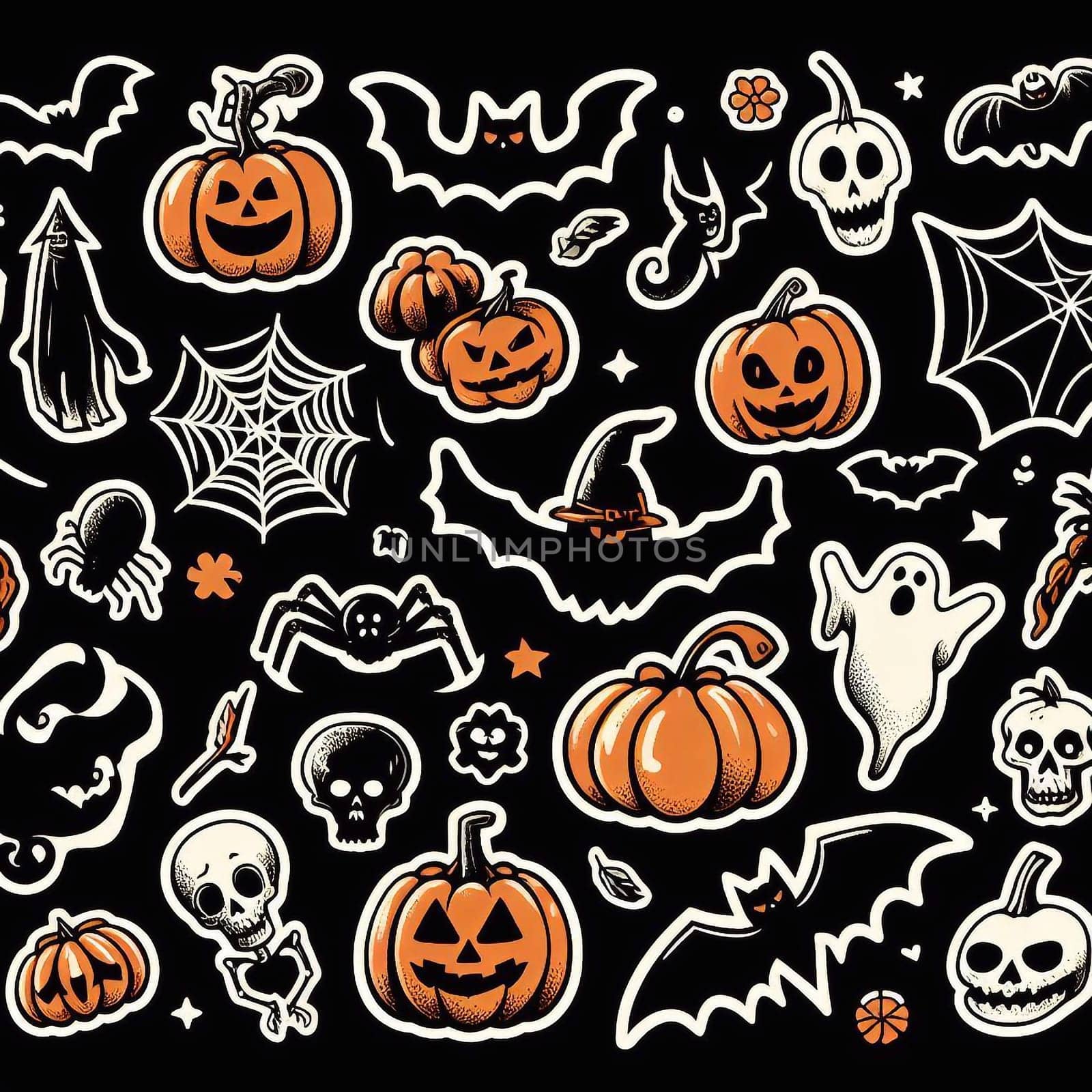 Halloween holiday of horror and night with the pumpkins and bats