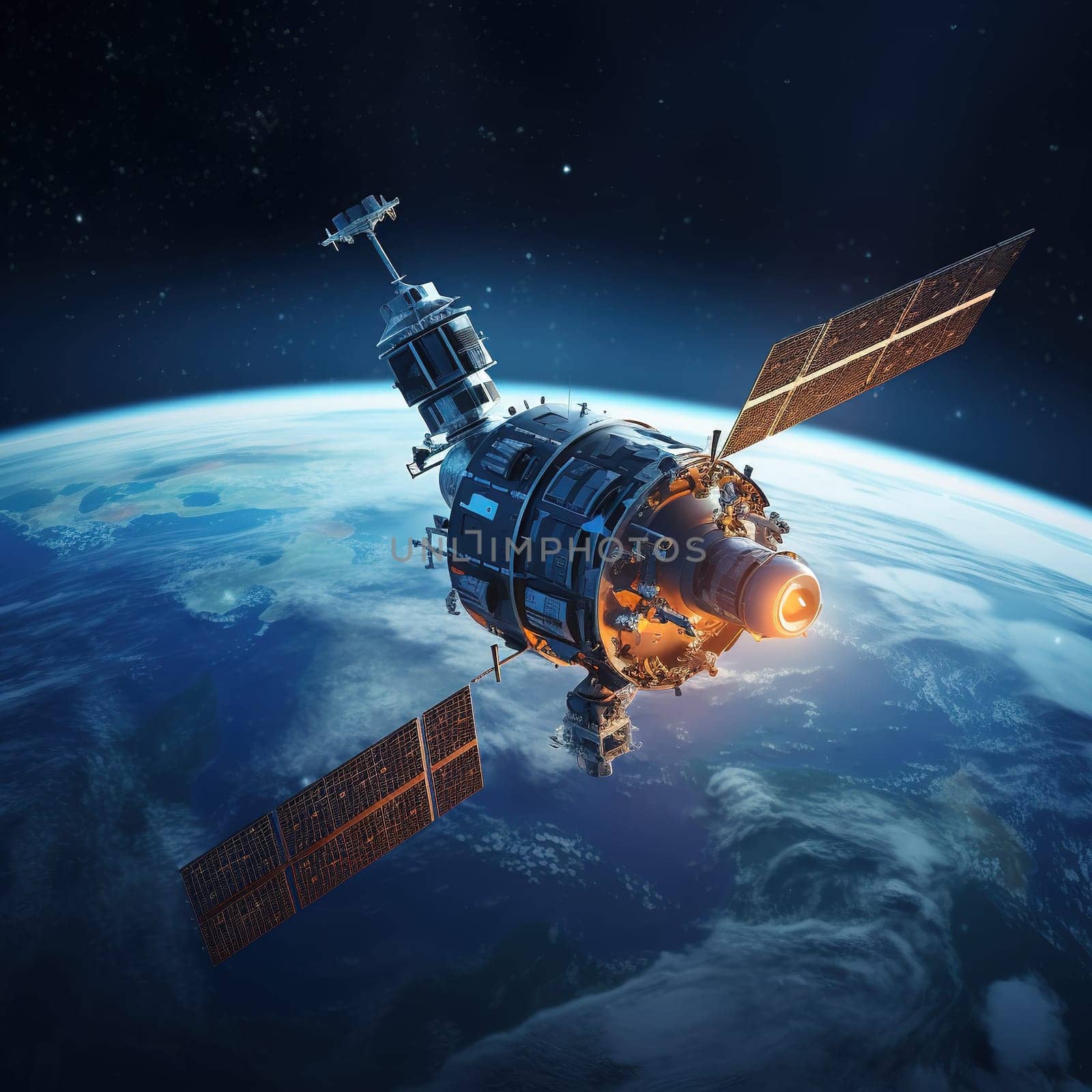 Modern satellite by the earth with connections in the space, technology concept by Kadula