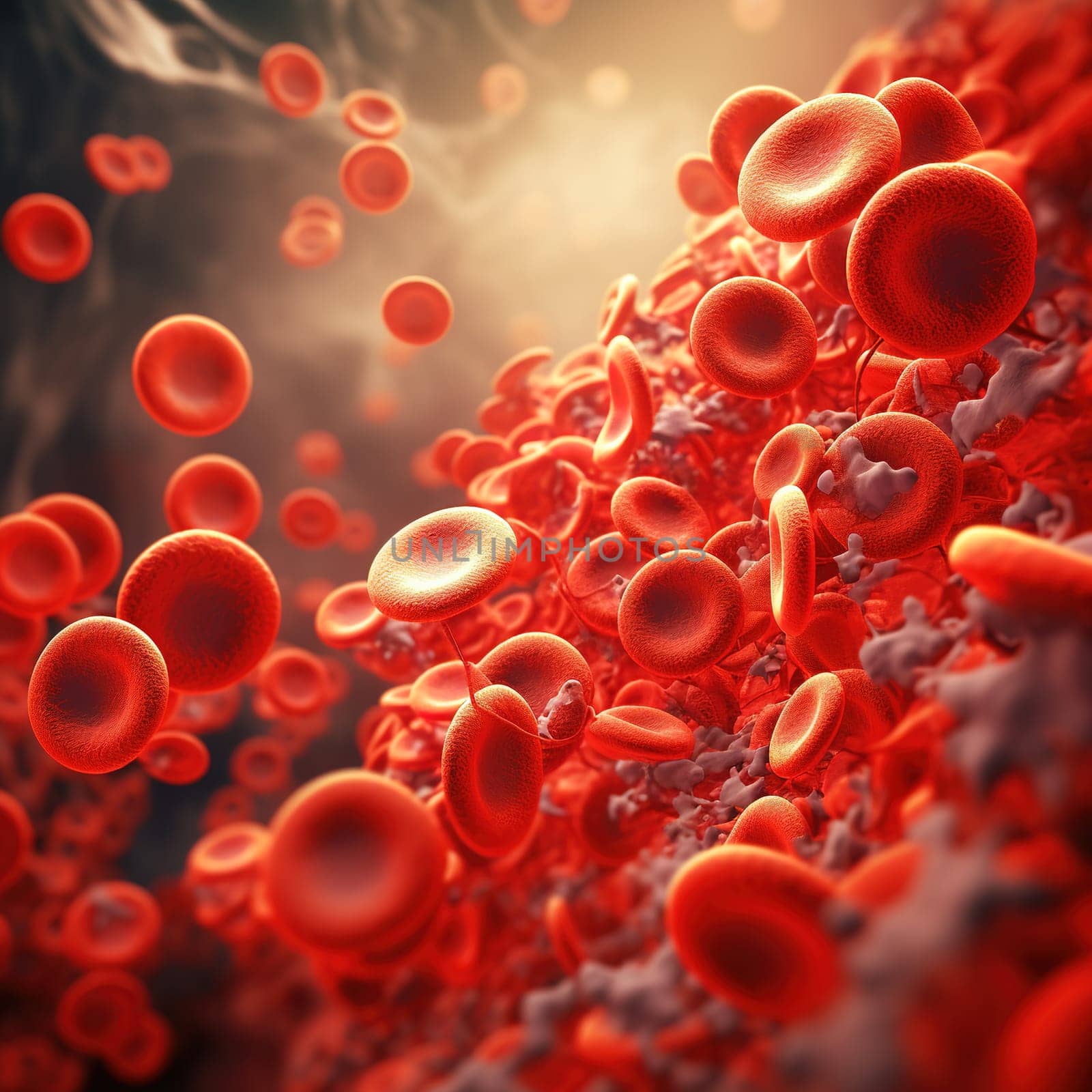 Detail to red blood cells in the bloodstream of the human, healthcare concept by Kadula