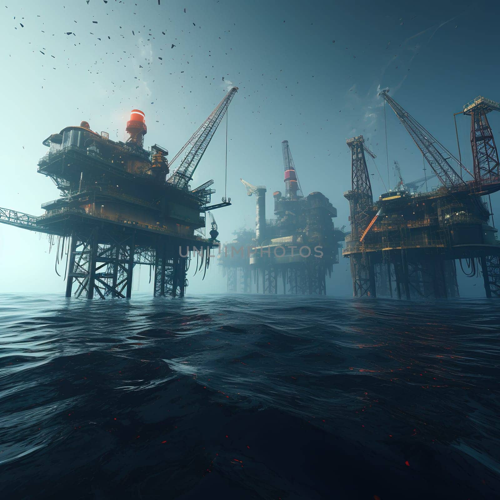 An oil platforms in the ocean, oil drilling from the bottom of the ocean, industrial concept