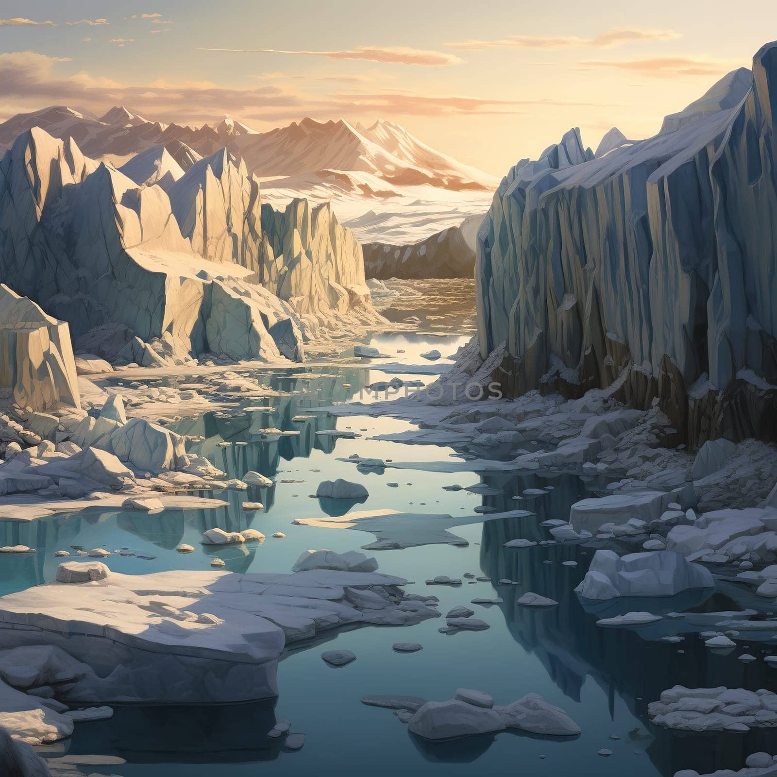 View to melting glacier and ice, global warning and issue, global warming concept by Kadula