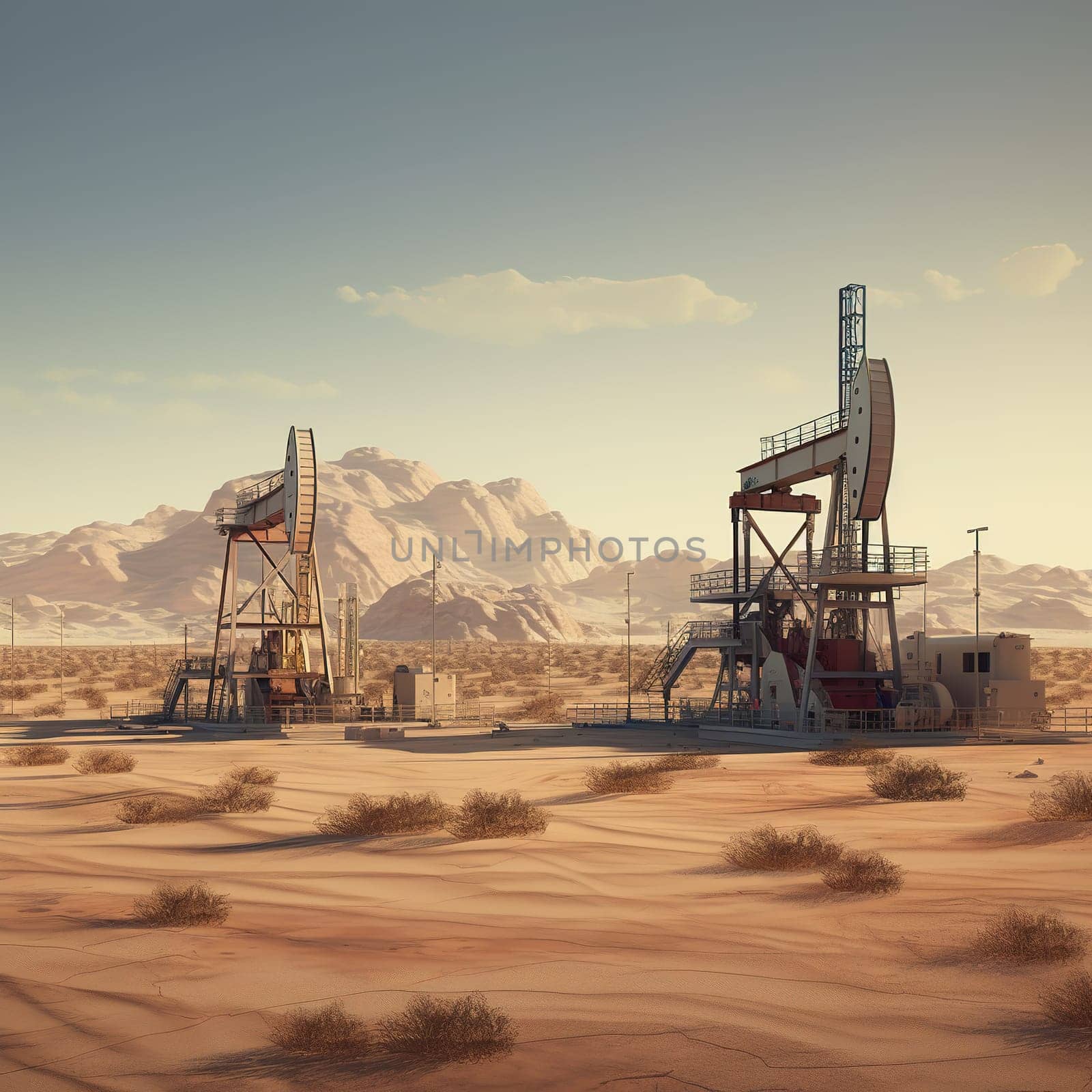 An oil extraction in the desert, oil drilling, industrial concept