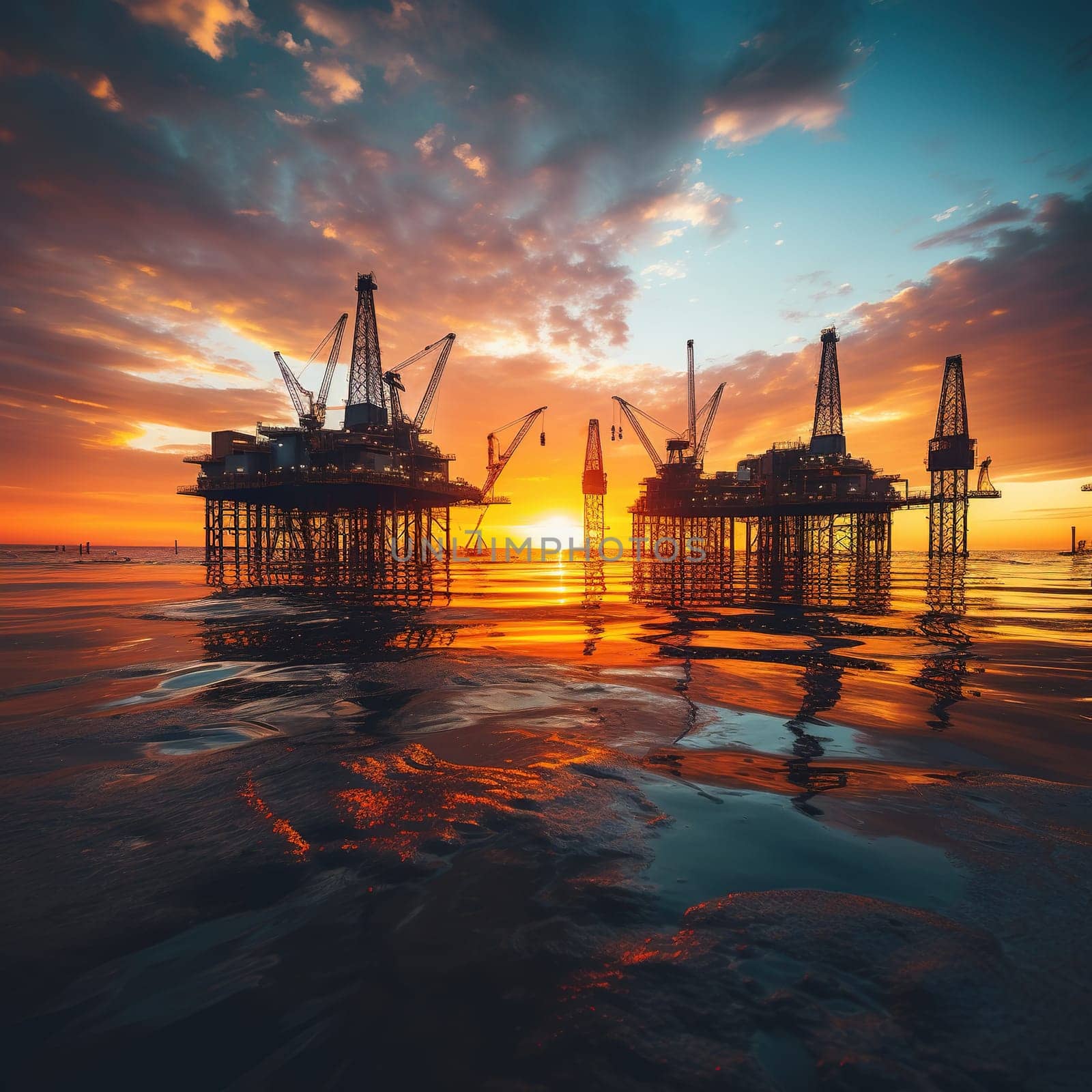 An oil platforms in the ocean, oil drilling from the bottom of the ocean, industrial concept