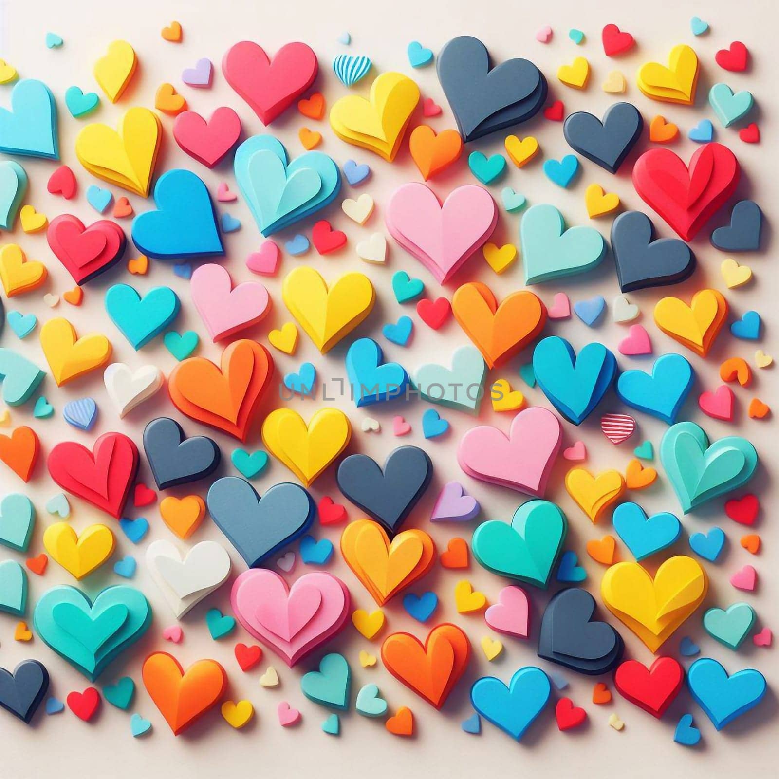 Multicolored heart shapes on a the light background