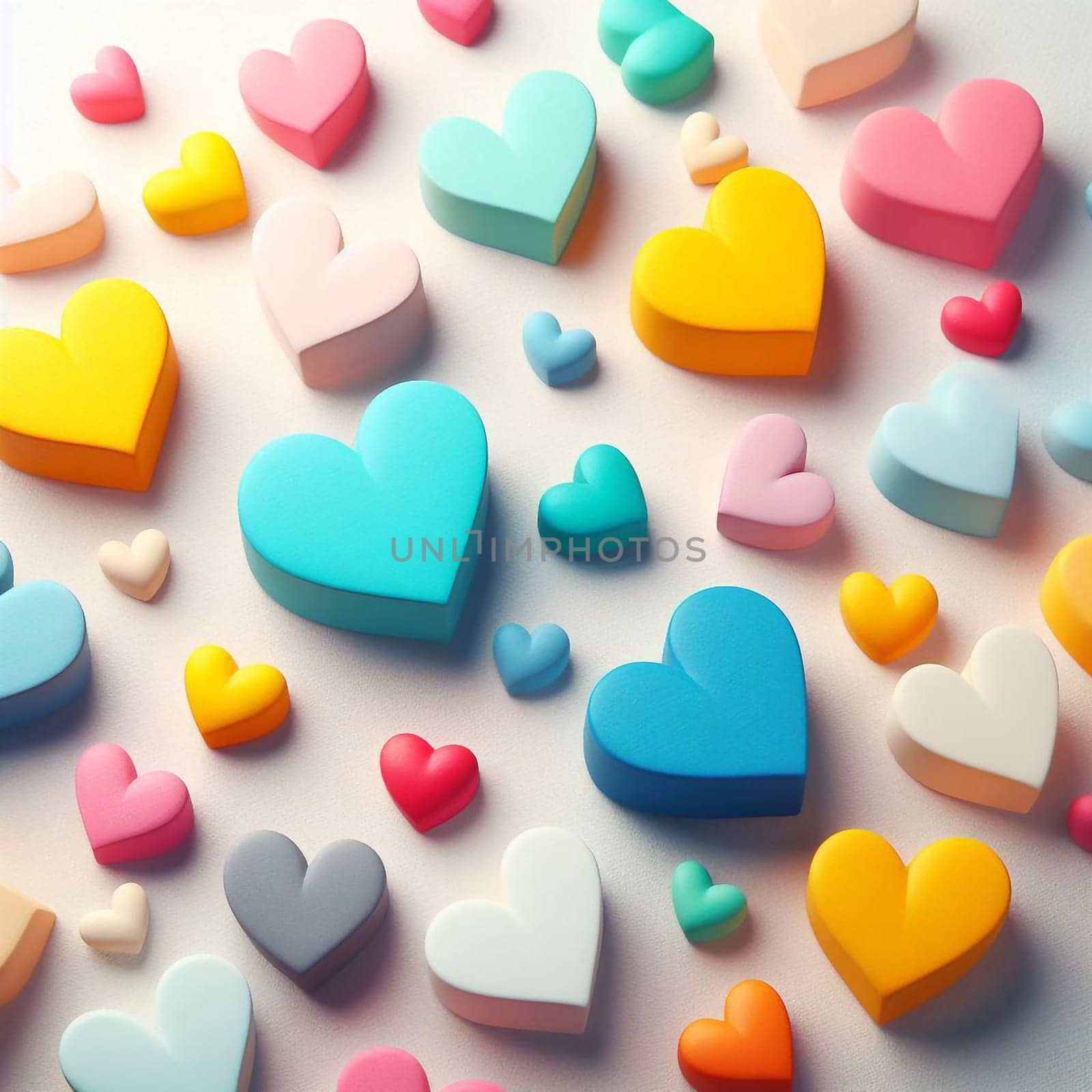 Multicolored heart shapes on a light background by architectphd