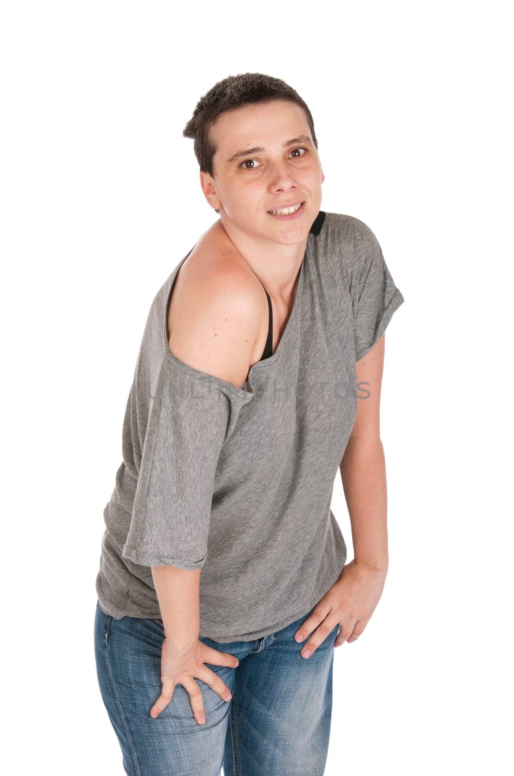 smiling casual woman portrait posing isolated on white background