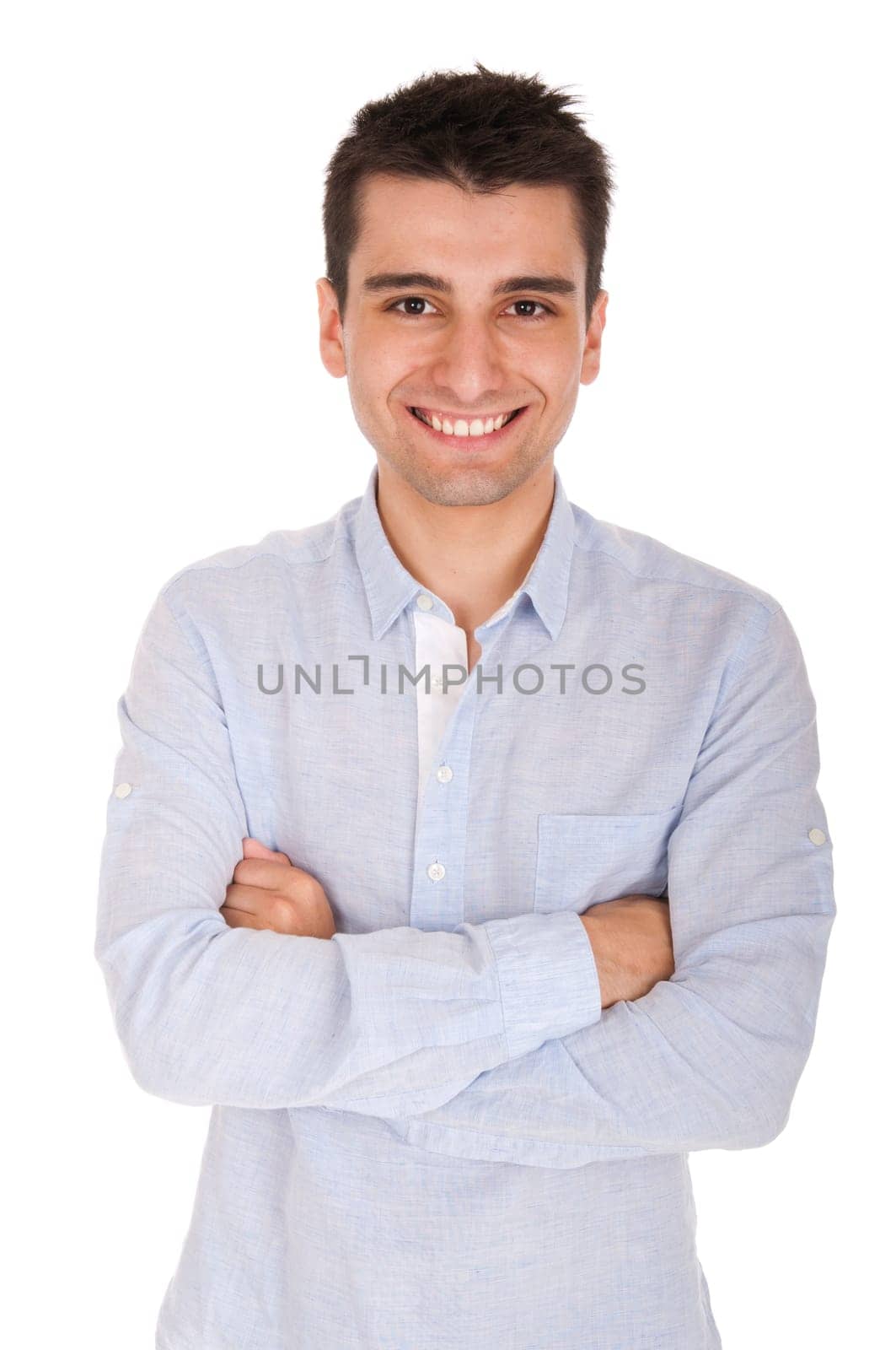 smiling young casual man portrait, isolated on white background