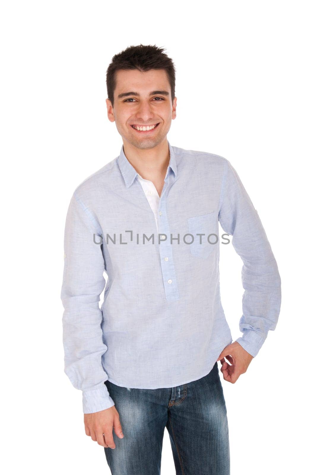 smiling young casual man portrait, isolated on white background