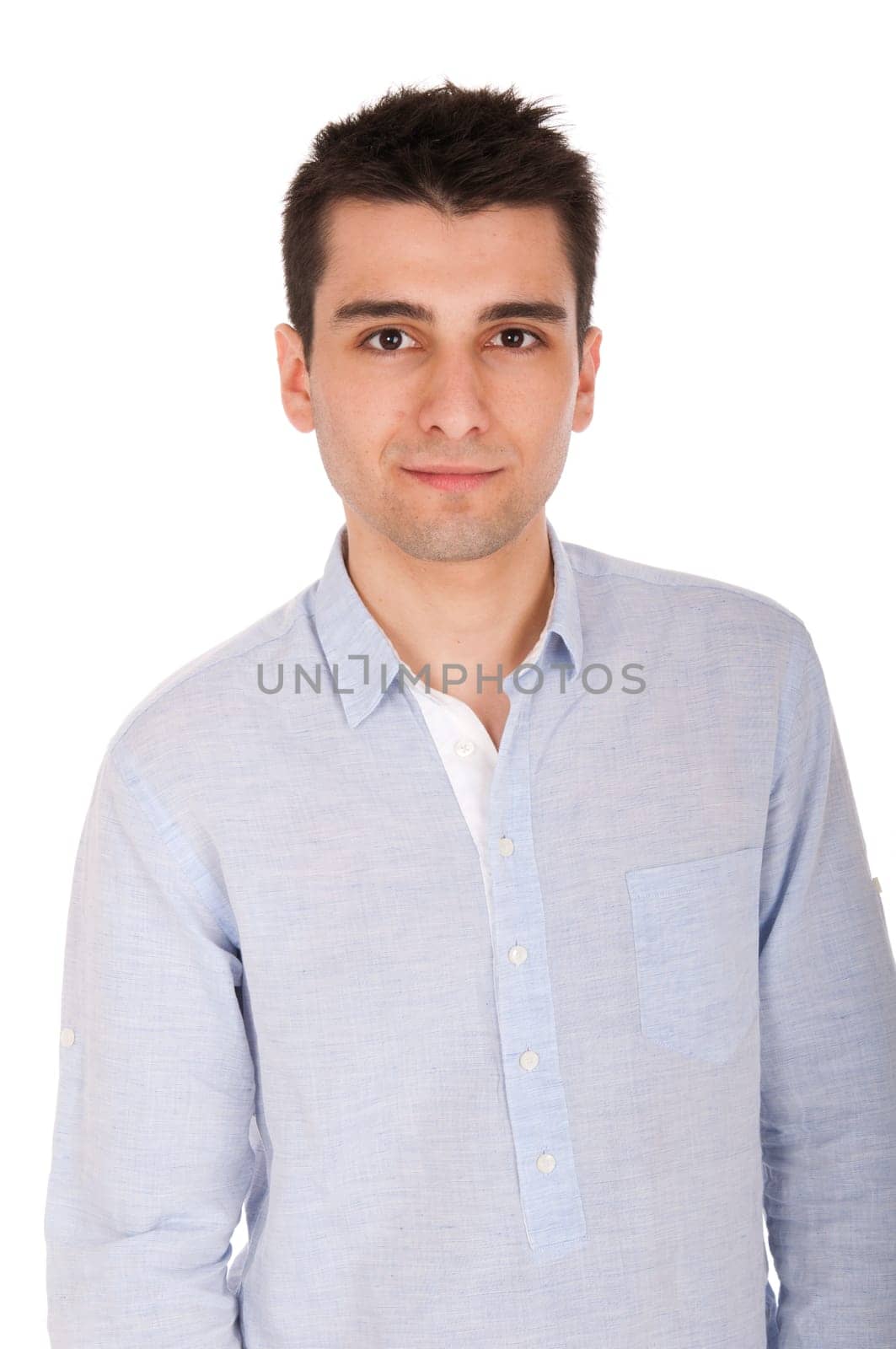 confident young casual man portrait, isolated on white background