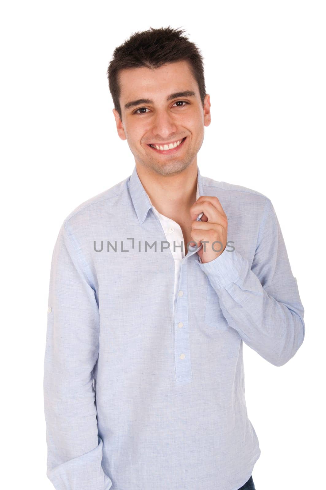 smiling young casual man posing, isolated on white background