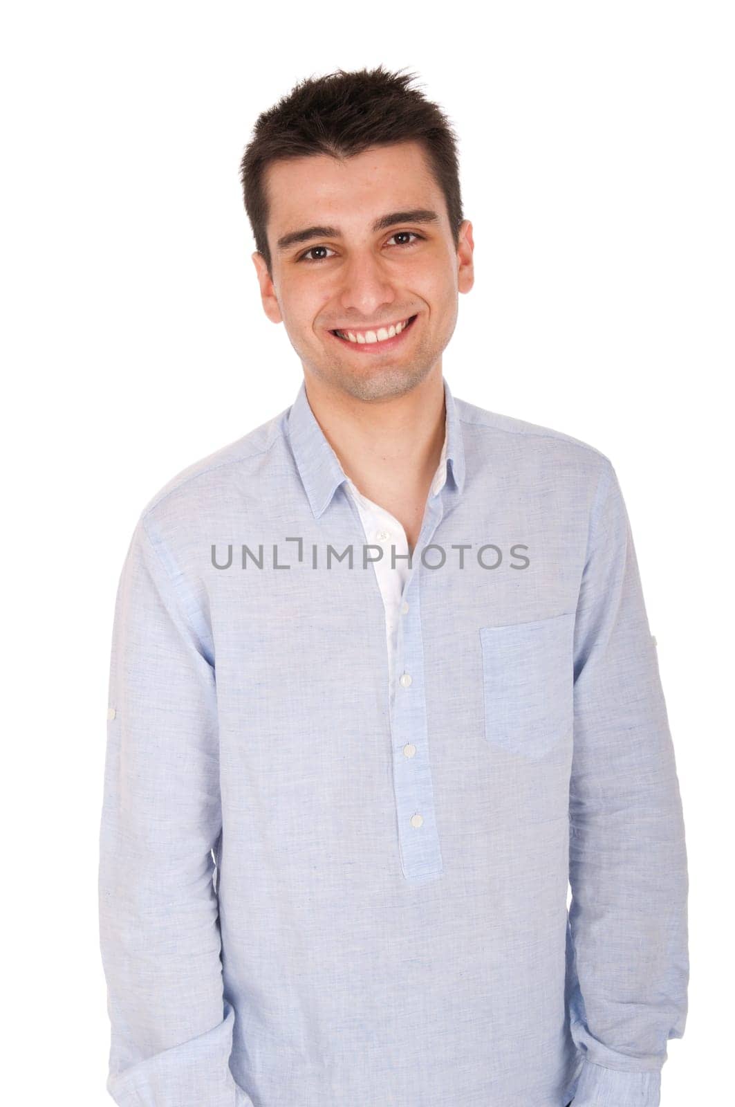smiling young casual man portrait, isolated on white background