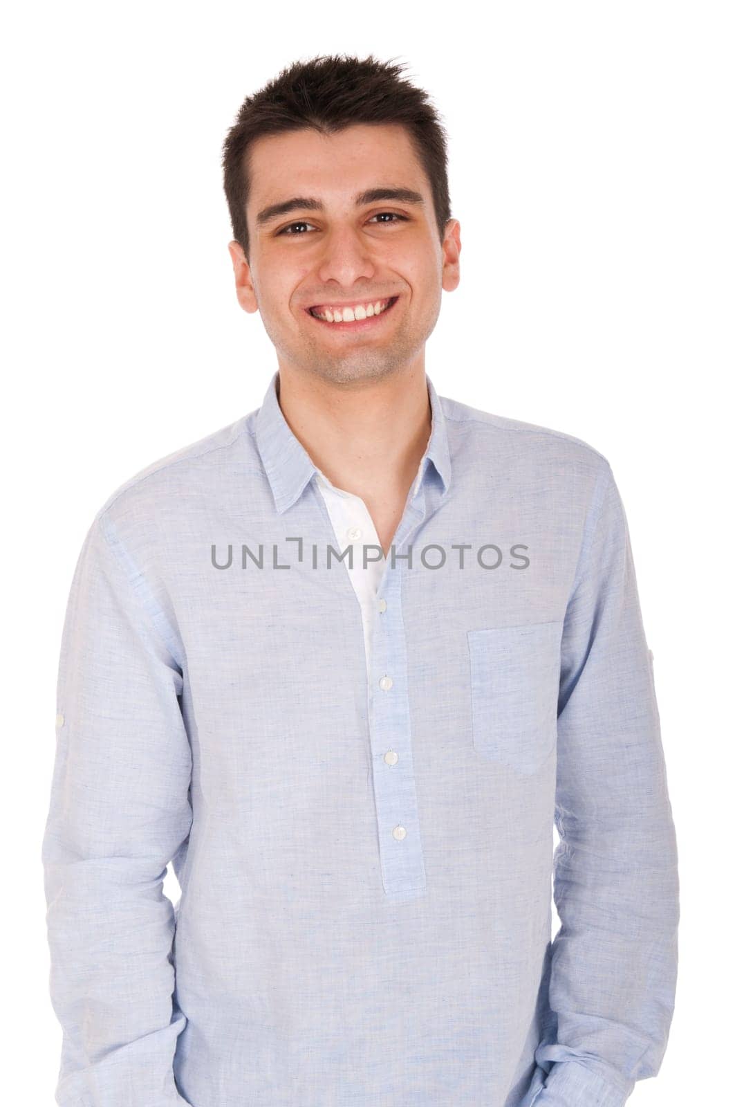 smiling young casual man portrait, isolated on white background