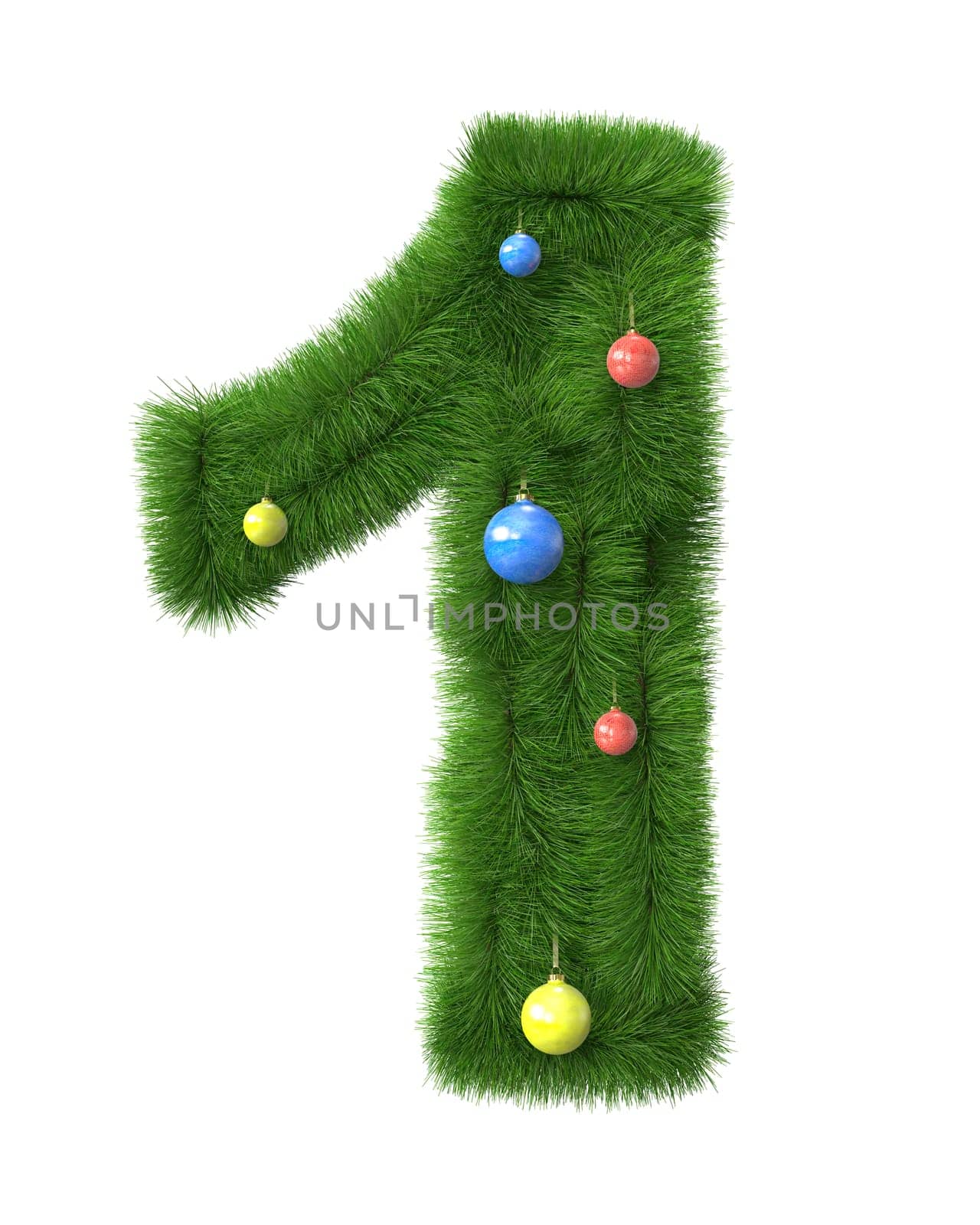 2 number made of christmas tree branches isolated on white background