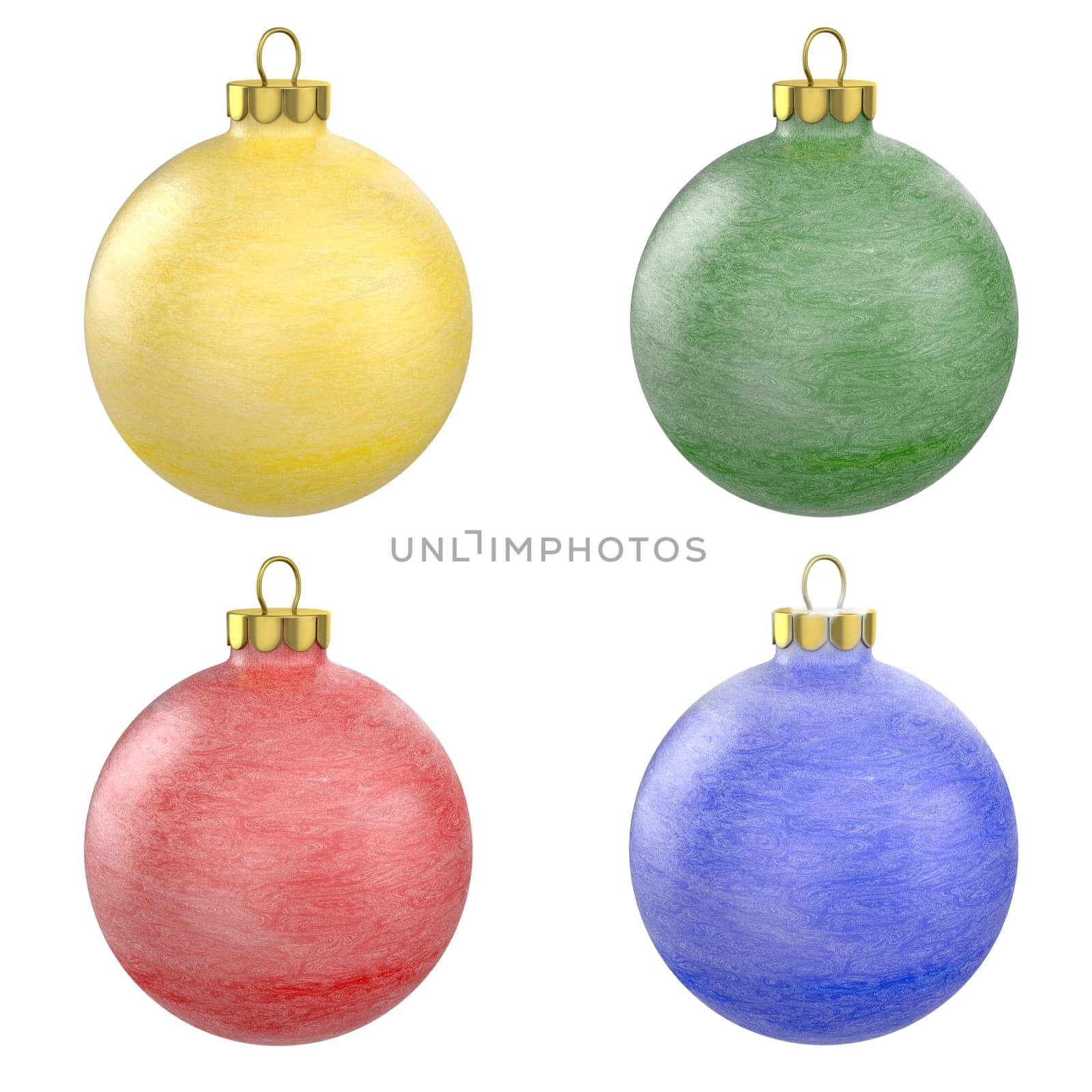 Four christmas balls with frost texture isolated on white background