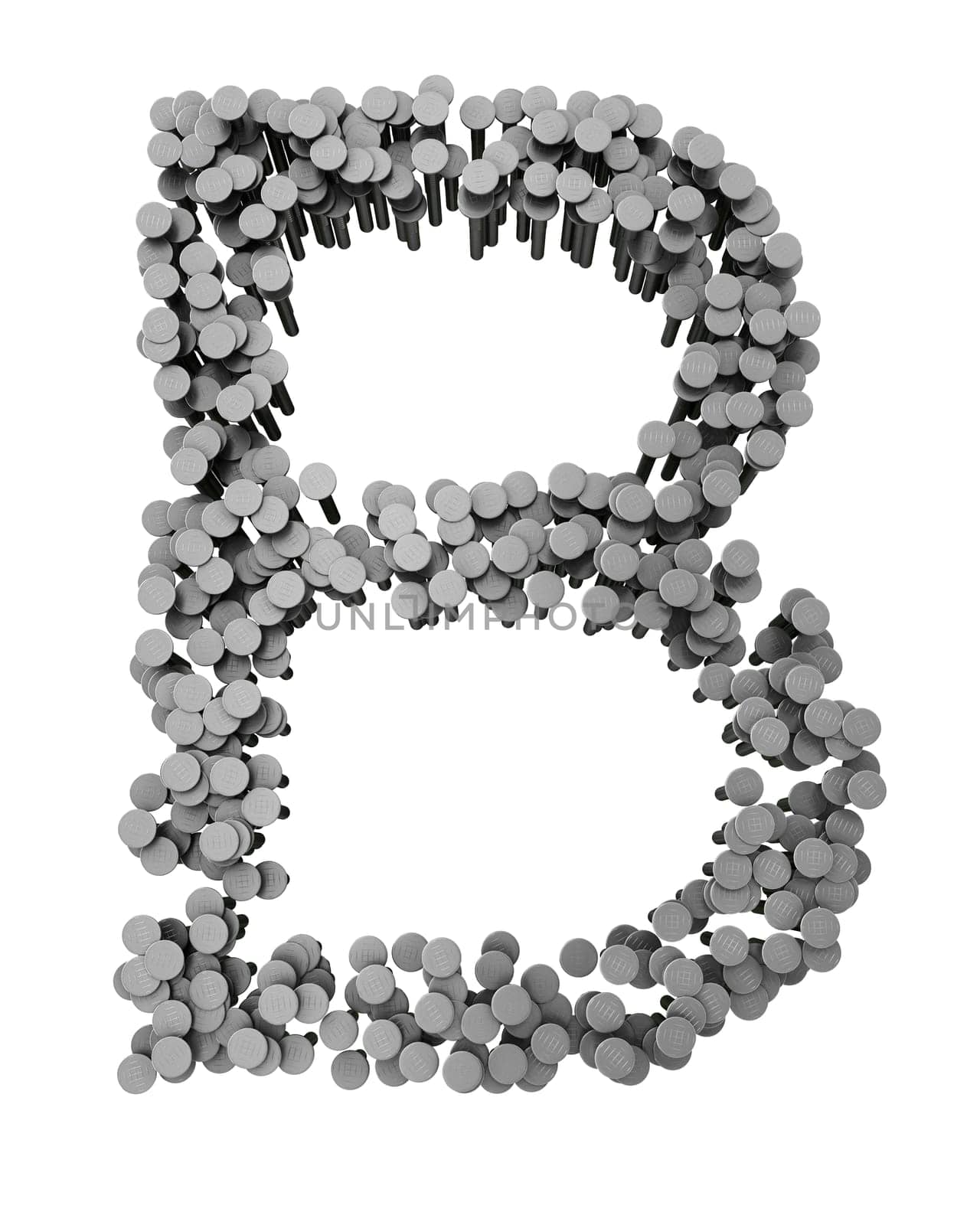 Alphabet made from hammered nails isolated on white background