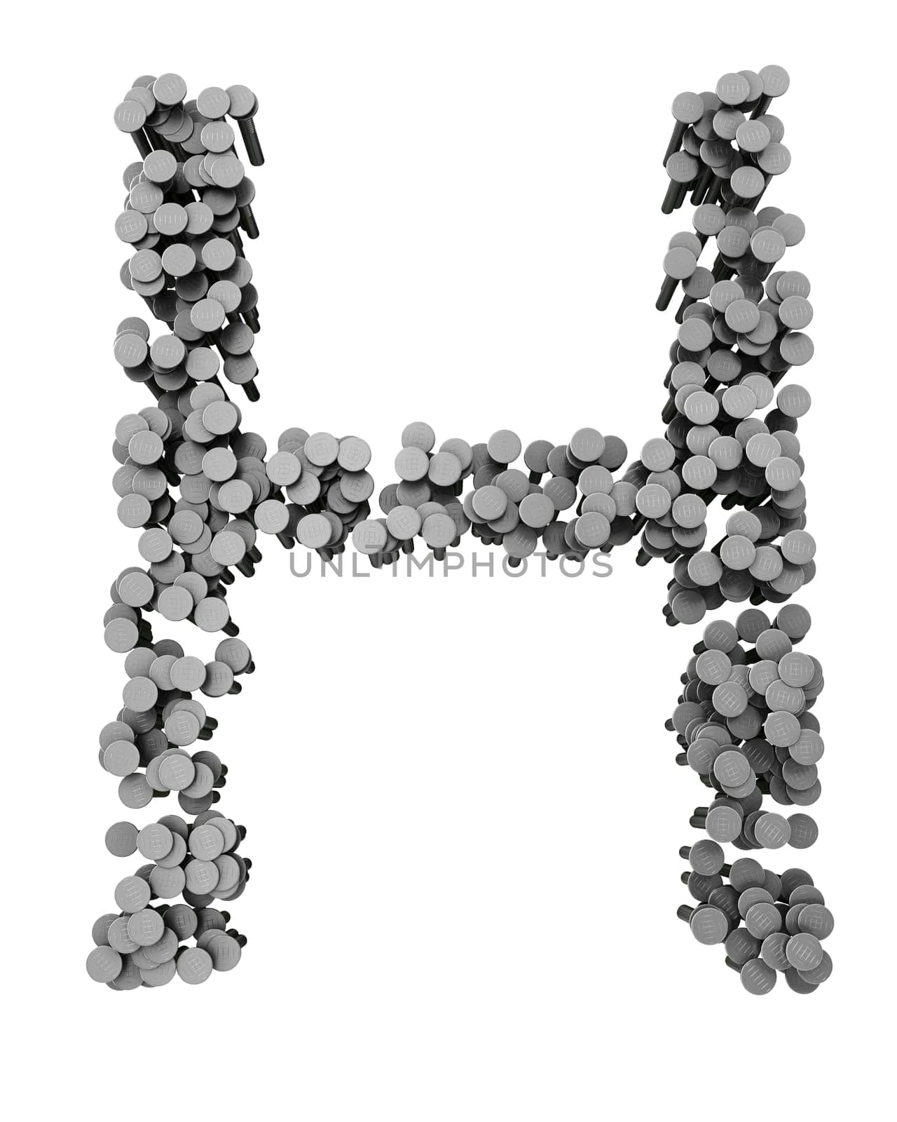 Alphabet made from hammered nails isolated on white background