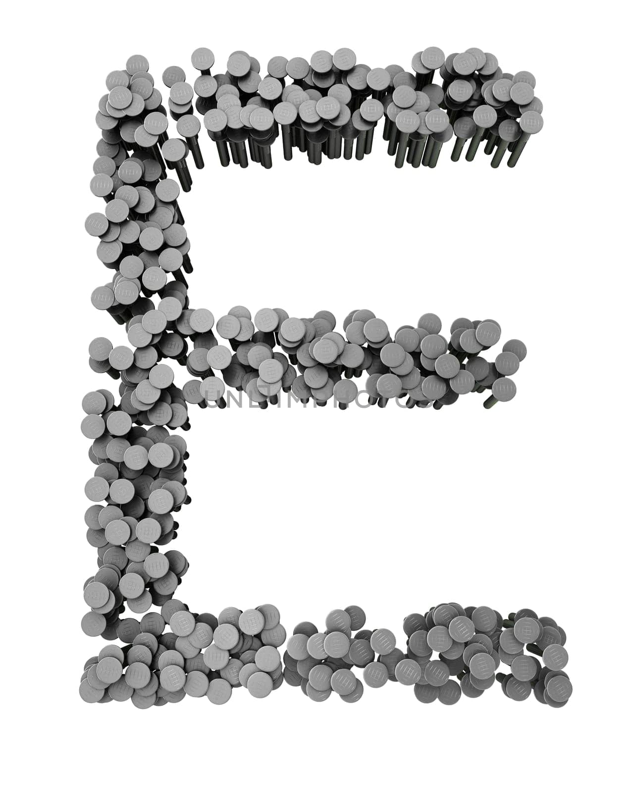 Alphabet made from hammered nails isolated on white background