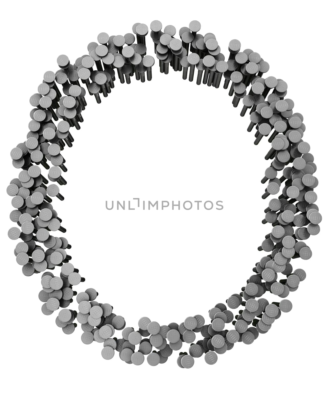 Alphabet made from hammered nails isolated on white background