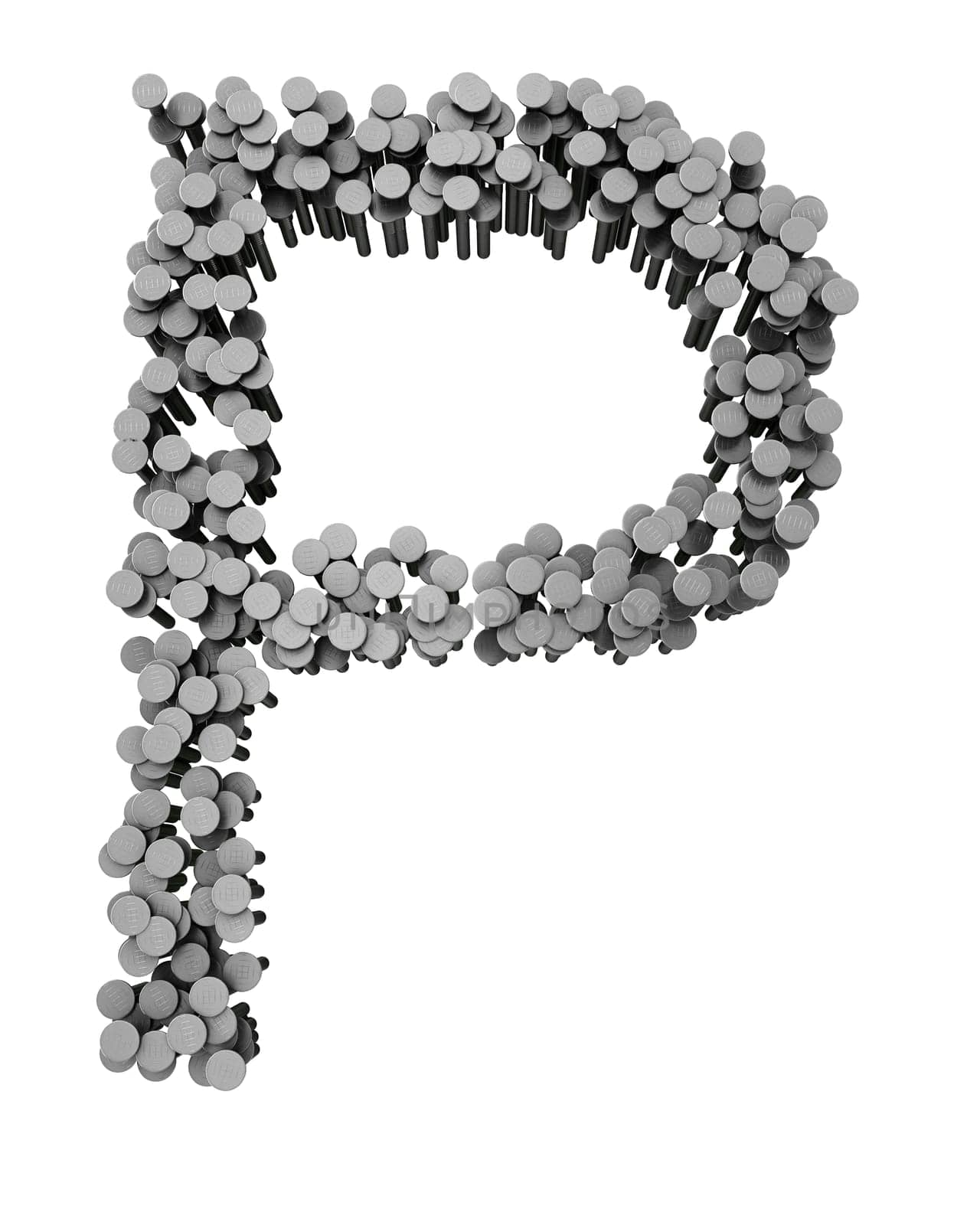 Alphabet made from hammered nails isolated on white background