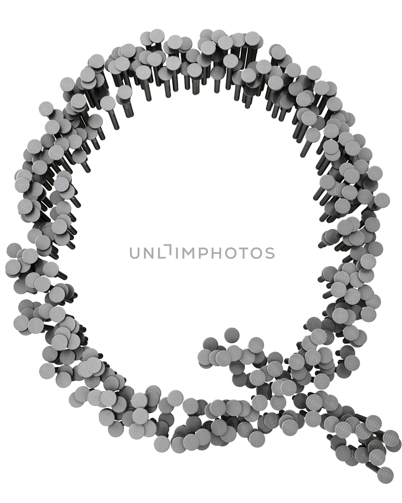 Alphabet made from hammered nails isolated on white background