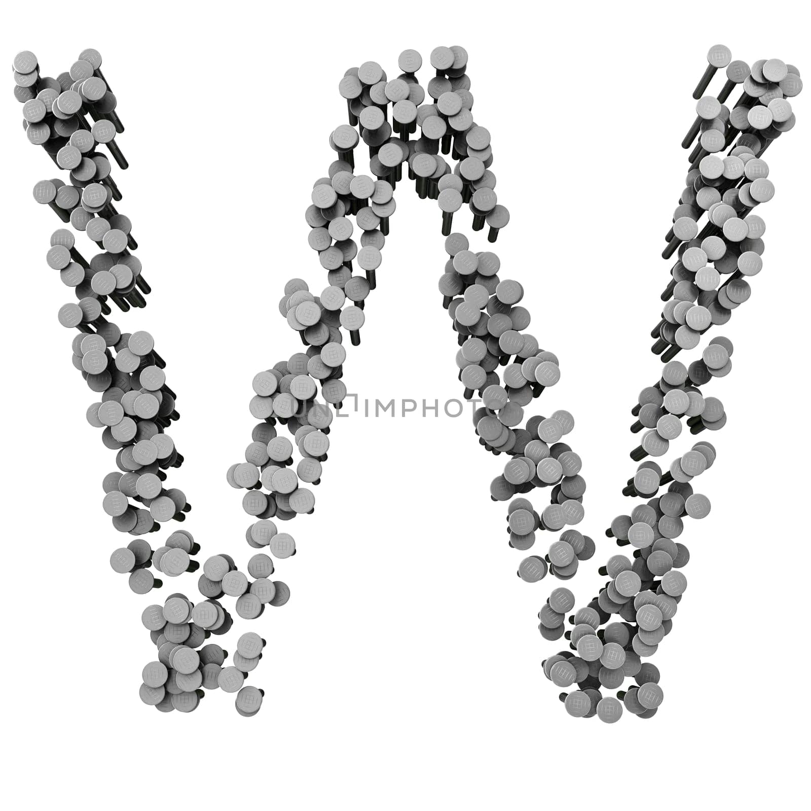 Alphabet made from hammered nails isolated on white background