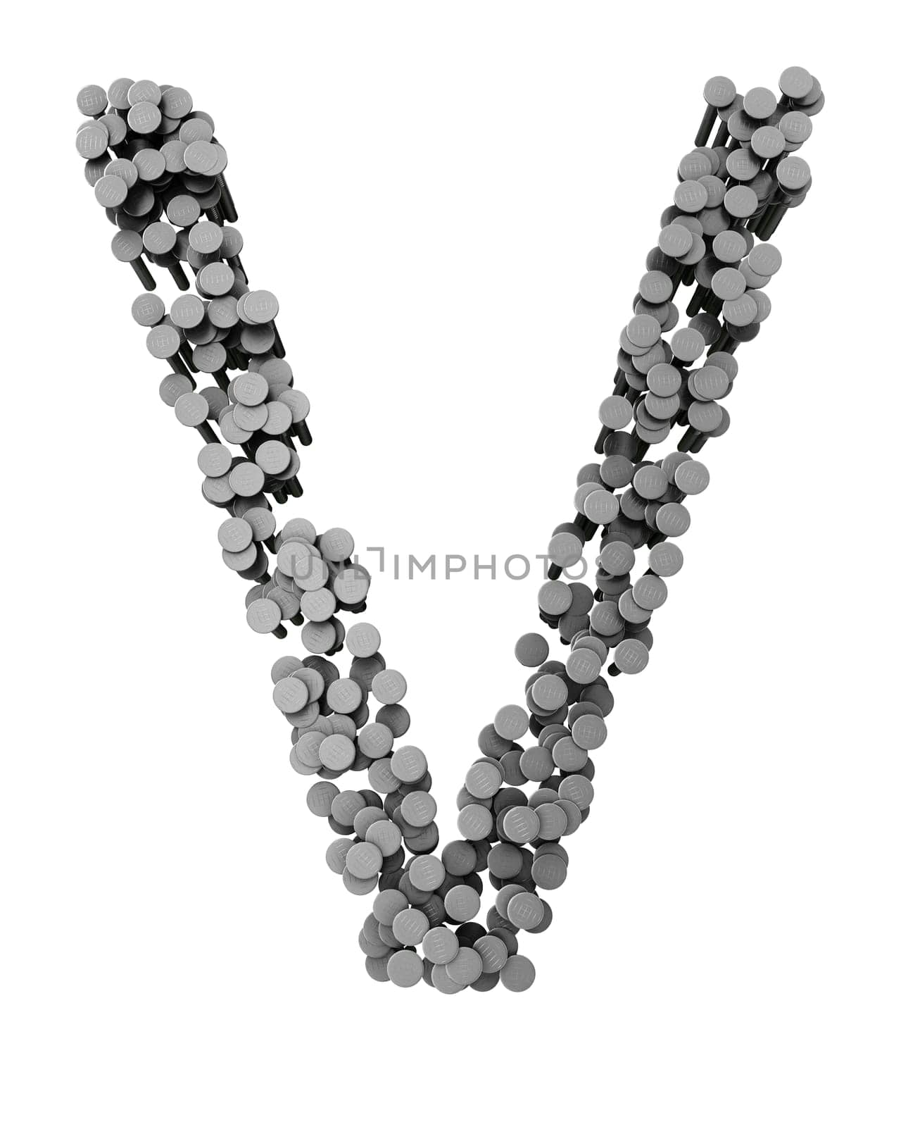 Alphabet made from hammered nails isolated on white background
