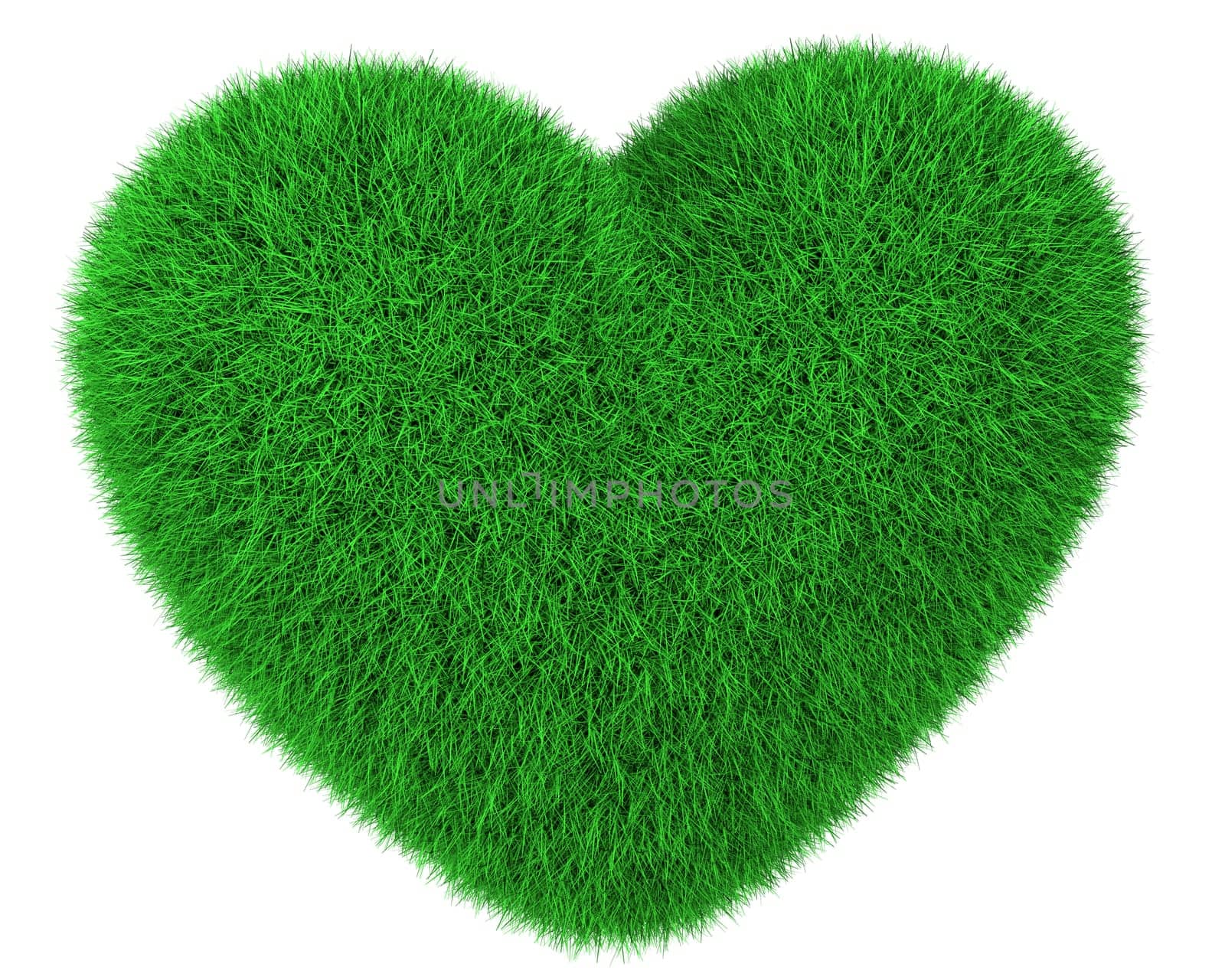 Heart made of green grass isolated on white background