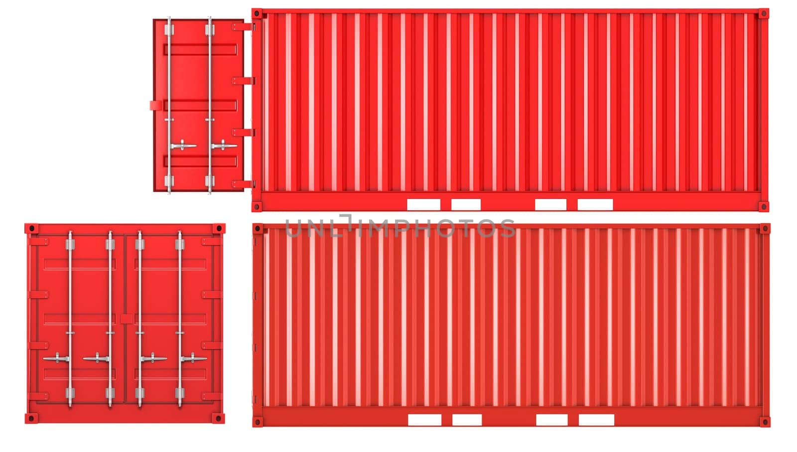 Opened and closed container isolated on white background, front and side view