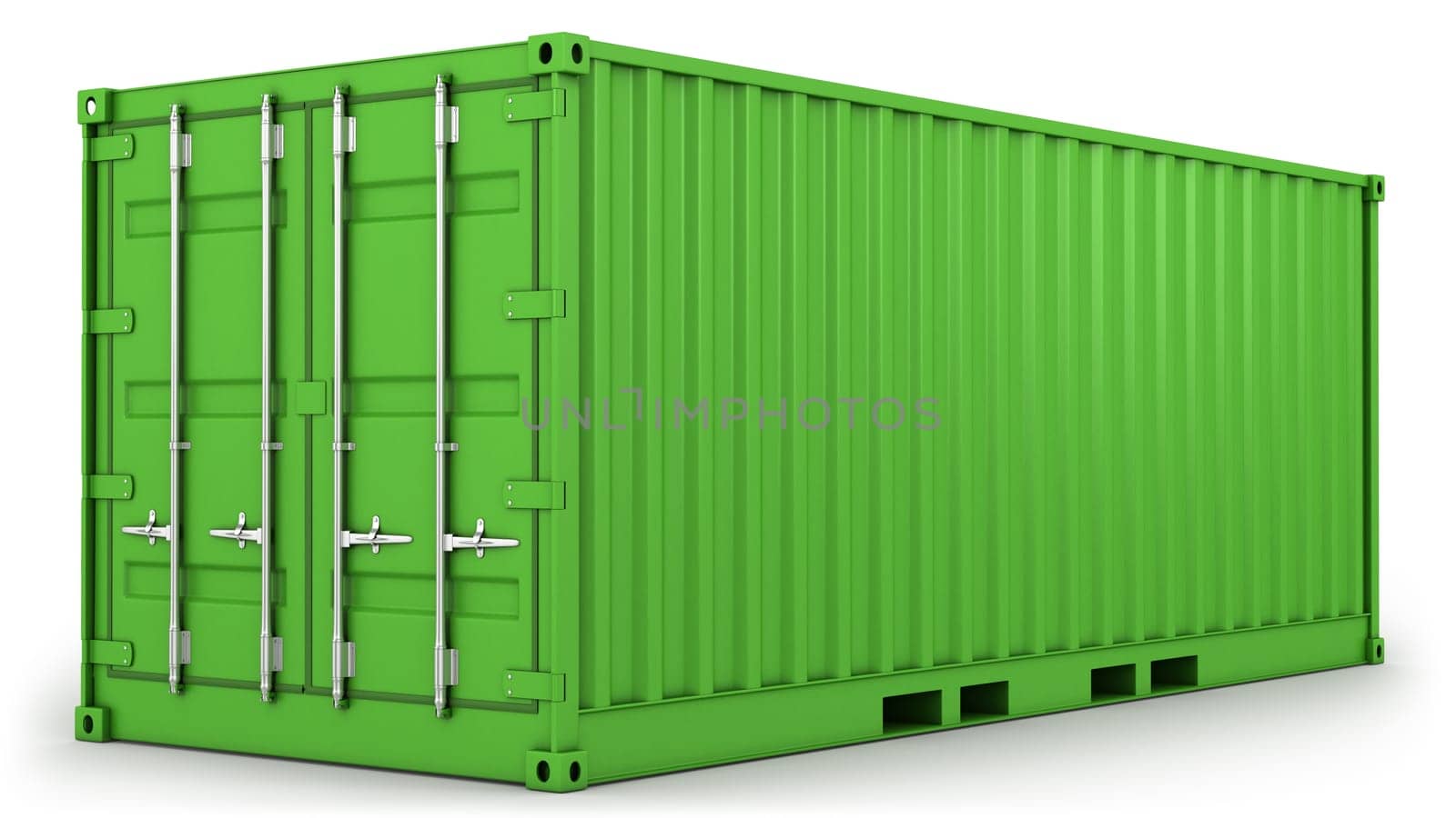 Green freight container isolated on white background