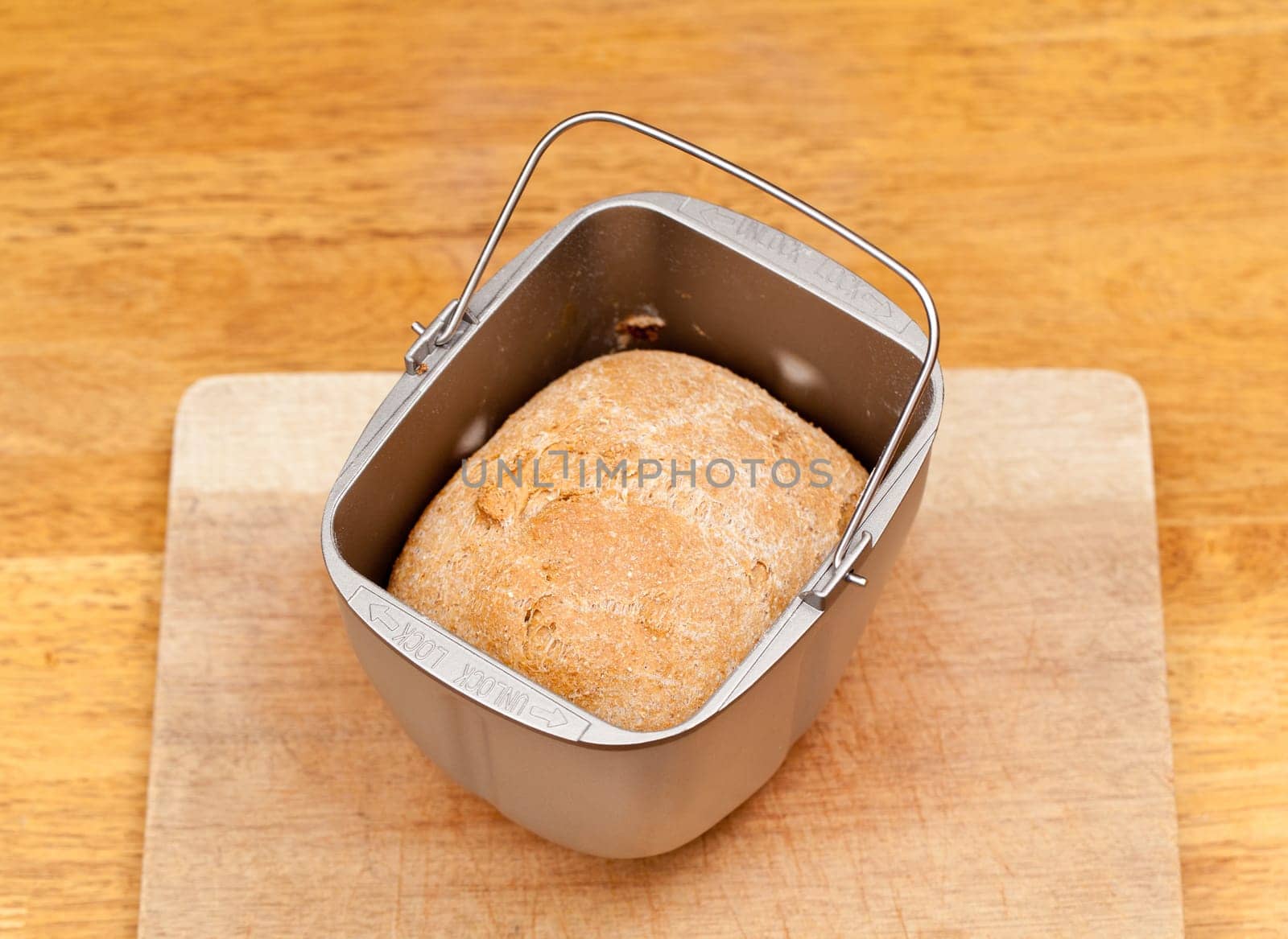 Bread making machine baking a whole wheat loaf