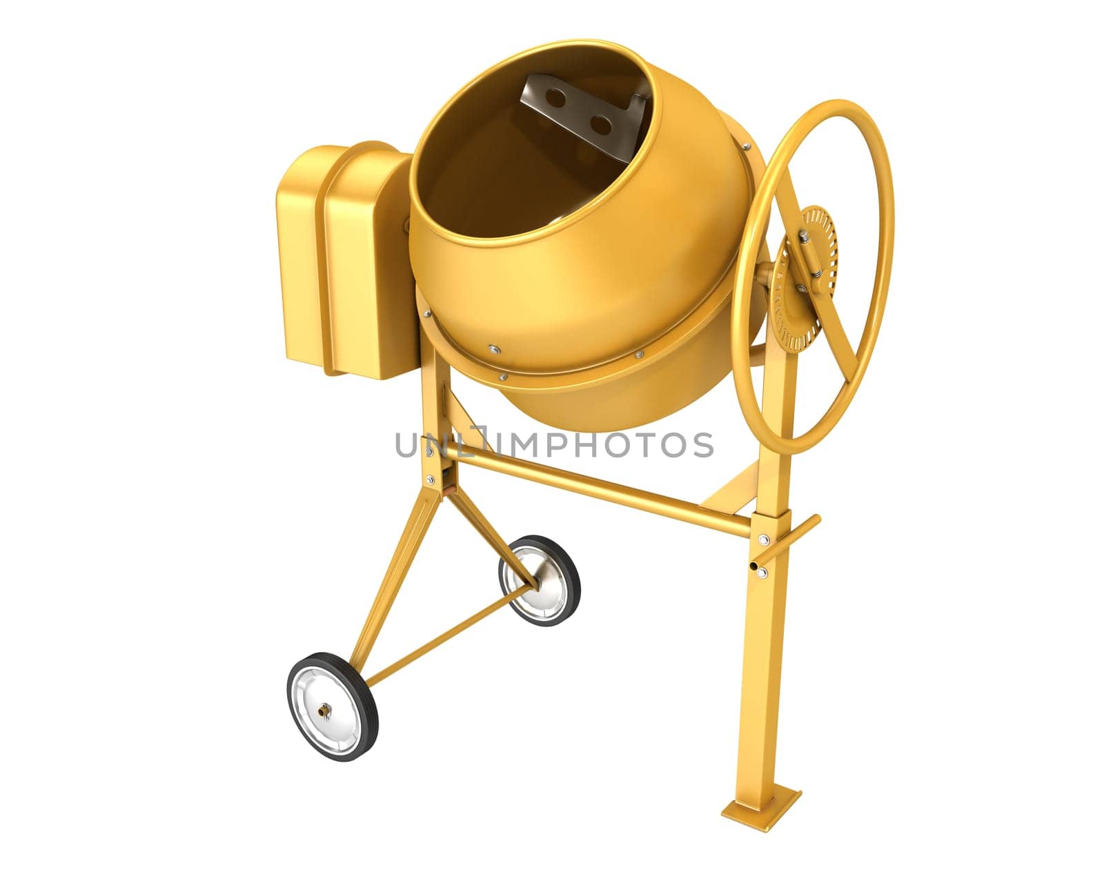 Clean new yellow concrete mixer isolated on white background