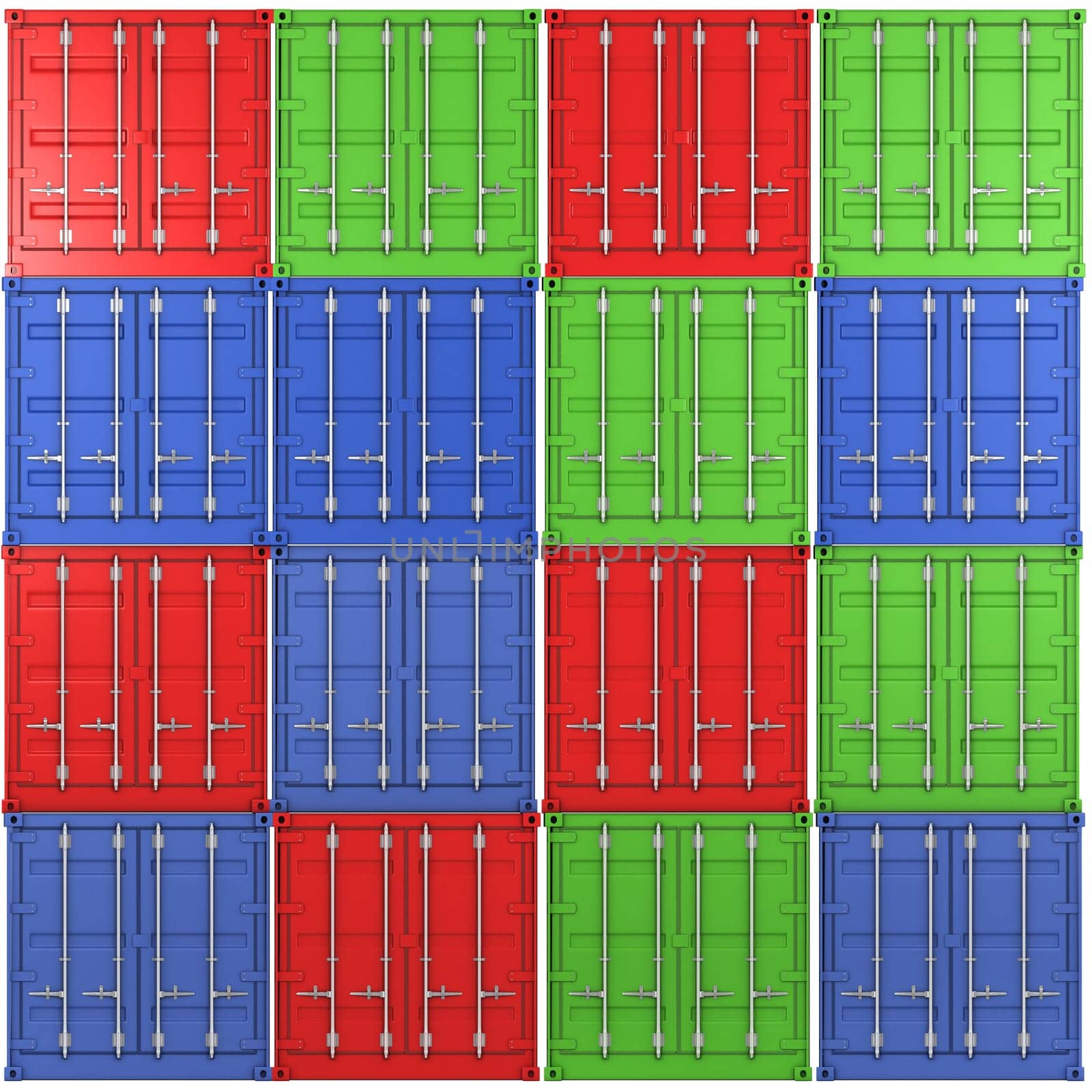 Square background made of multiple color freight containers