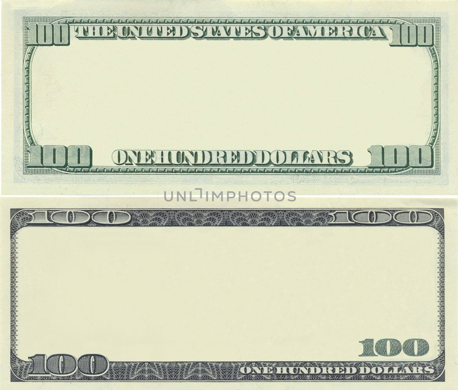 Clear 100 dollar banknote pattern for design purposes