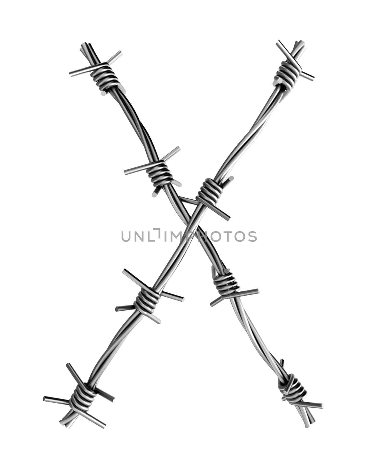 Letter X made from barbed wire
