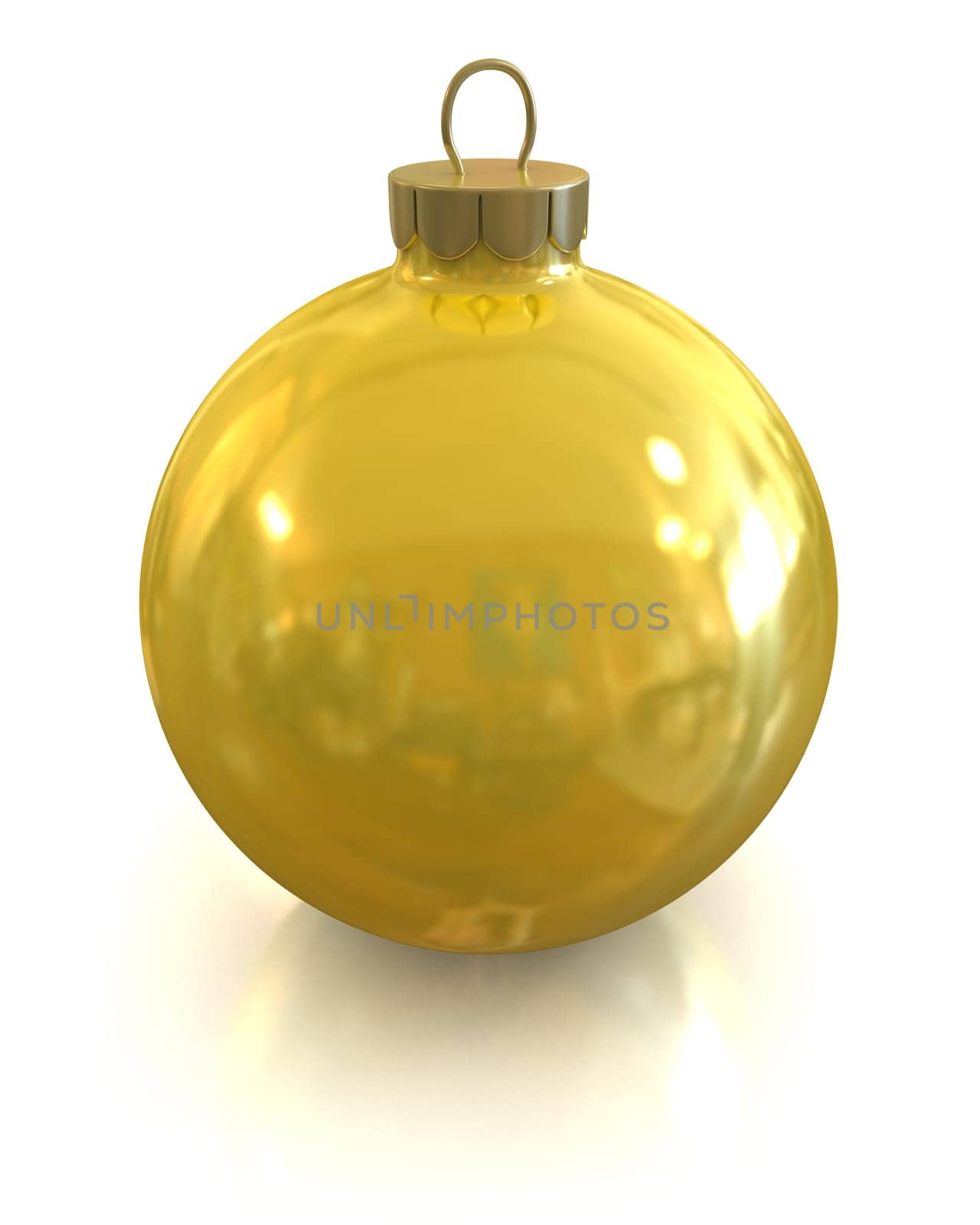 Yellow christmas glossy and shiny ball isolated on on white background