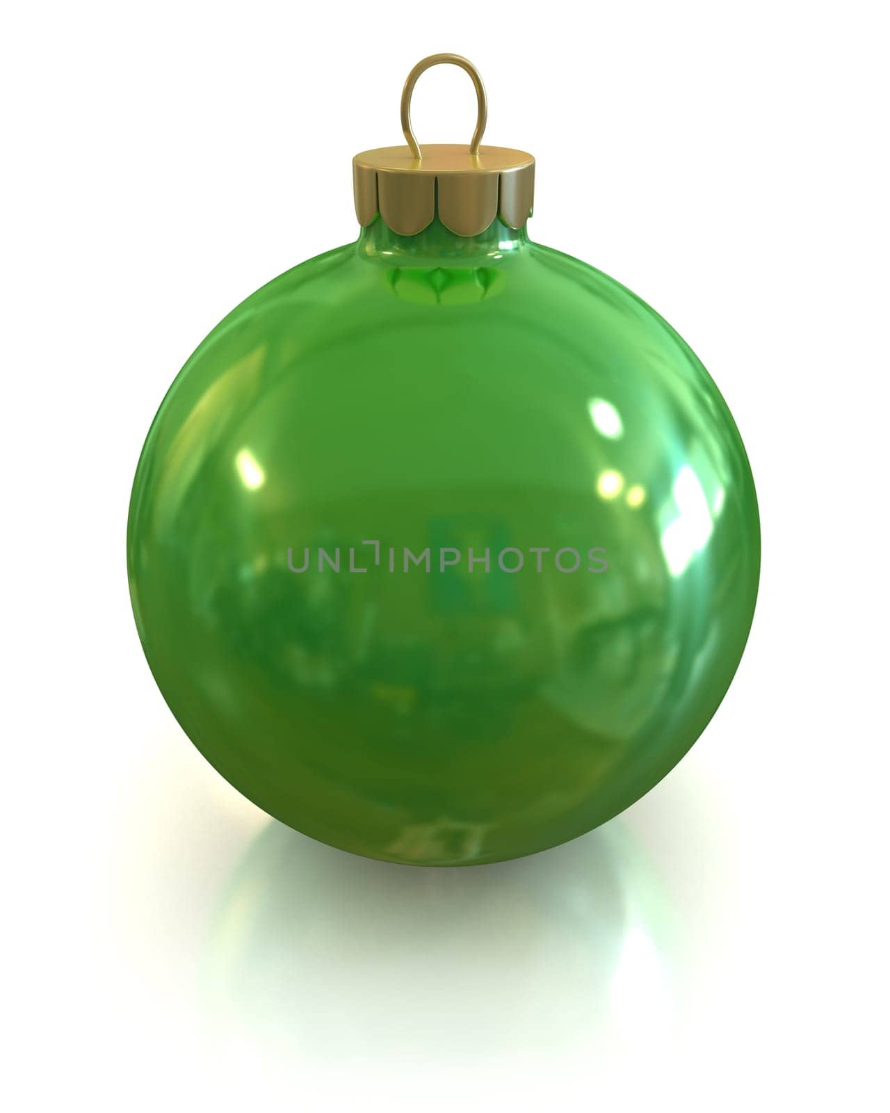 Green christmas glossy and shiny ball isolated on white background